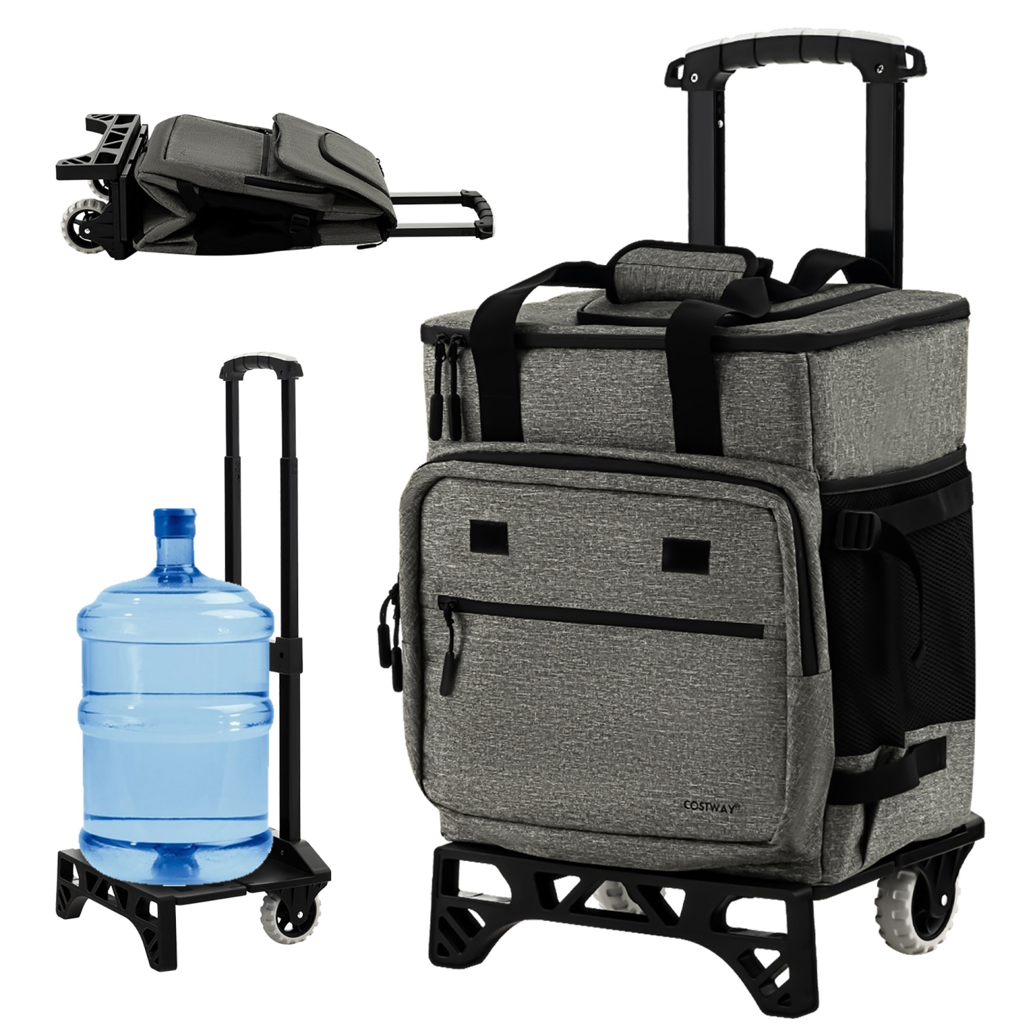 Costway 50-Can 3-in-1 Insulated Rolling Cooler with Adjustable Handle & Bottom Plate