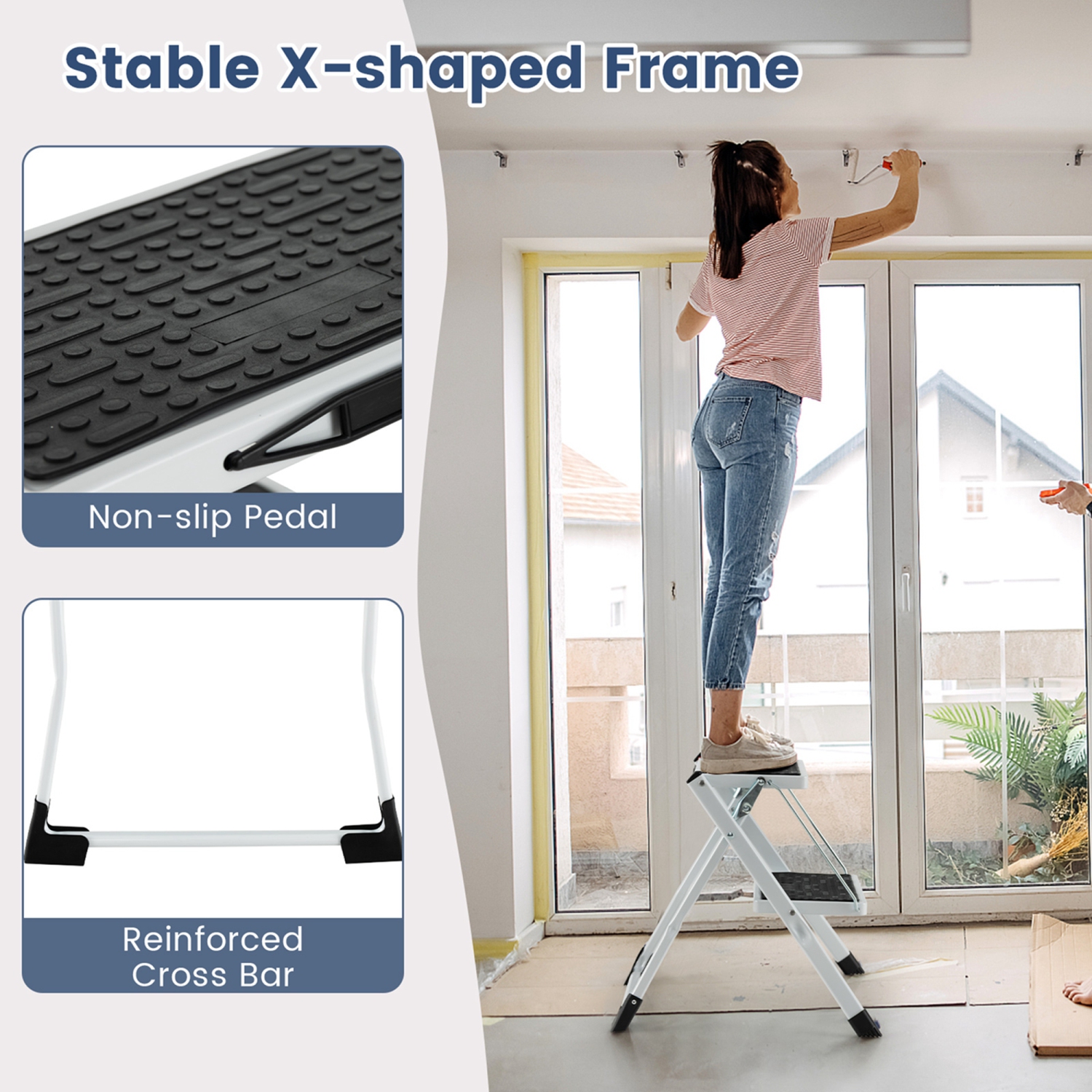 Costway 2 Step Ladder Folding Step Stool 330lbs Capacity with Anti-Slip Pedal & Handle