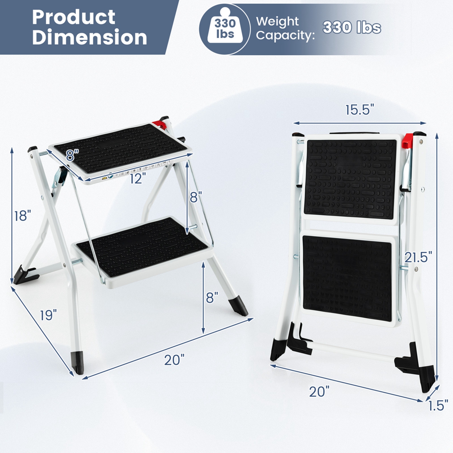 Costway 2 Step Ladder Folding Step Stool 330lbs Capacity with Anti-Slip Pedal & Handle