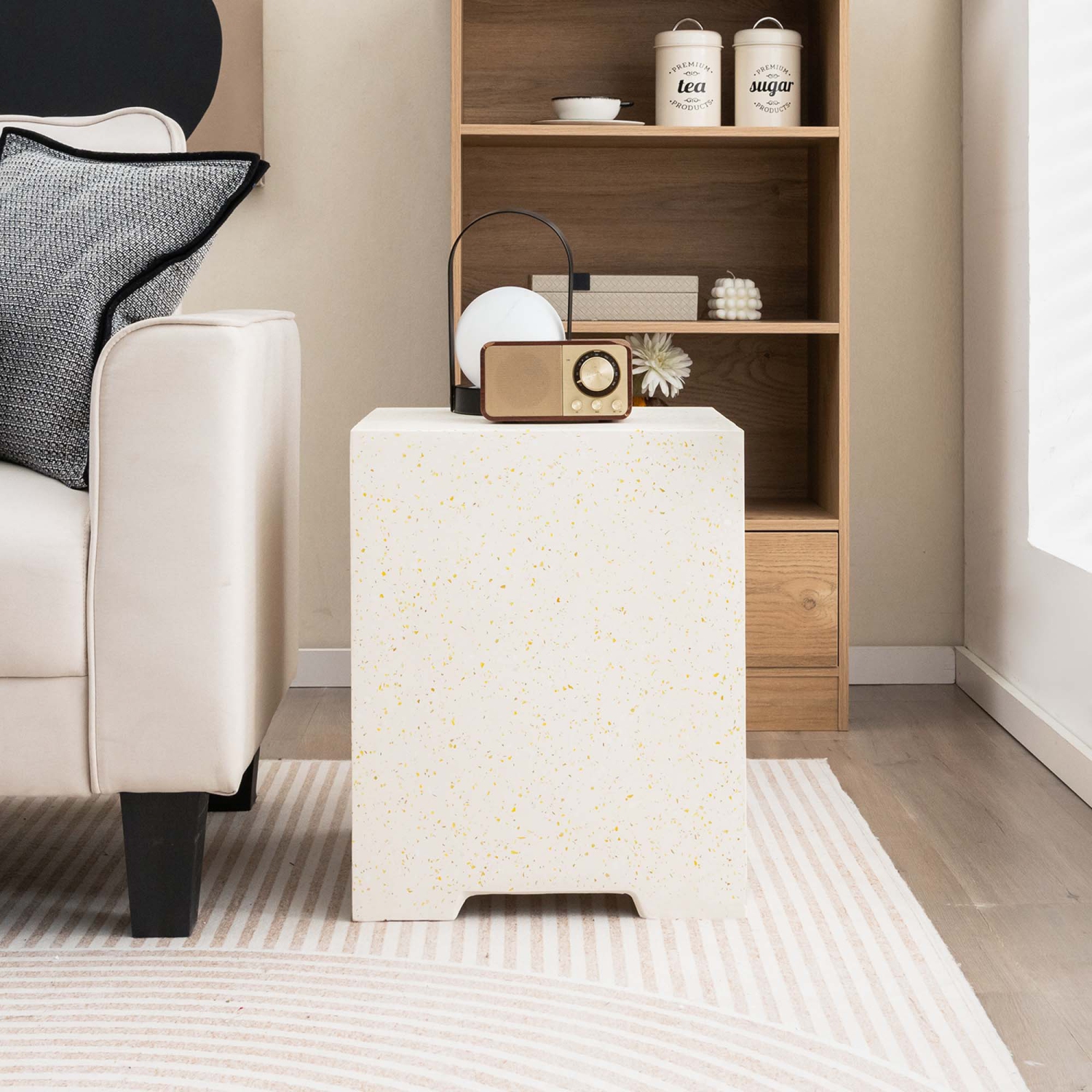 Costway 16" Terrazzo Hideaway Tank Table 20 lbs Propane Gas Holder with Protective Cover