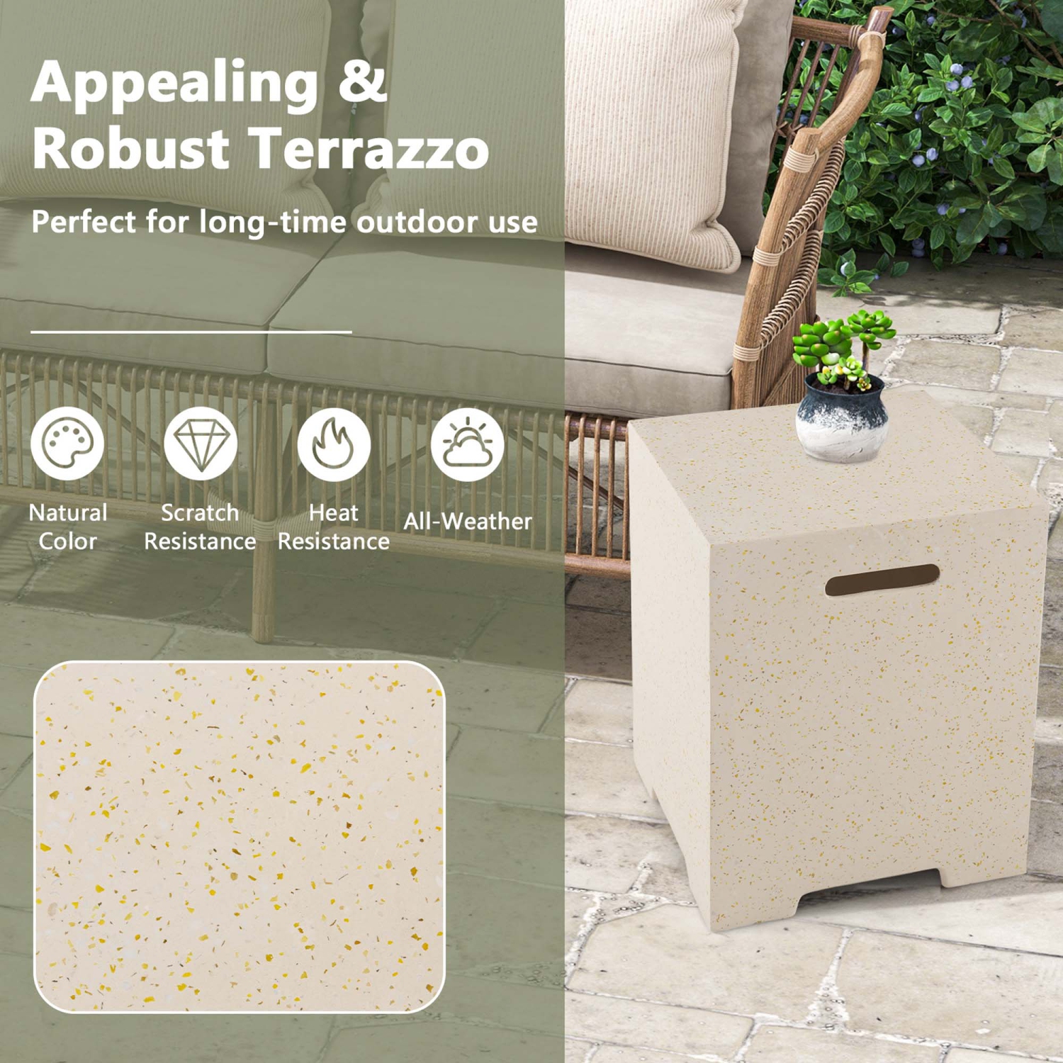 Costway 16" Terrazzo Hideaway Tank Table 20 lbs Propane Gas Holder with Protective Cover