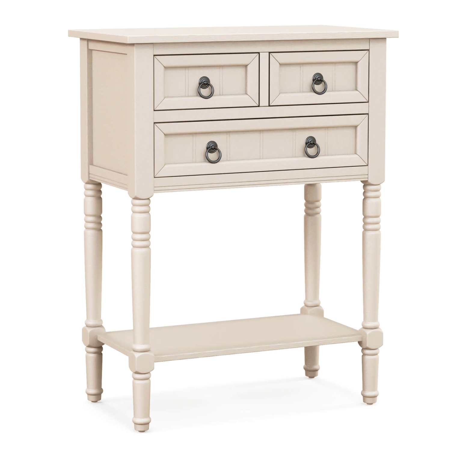 Costway Console Entryway Table with 3 Drawers Open Shelf for Hallway Living Room Beige
