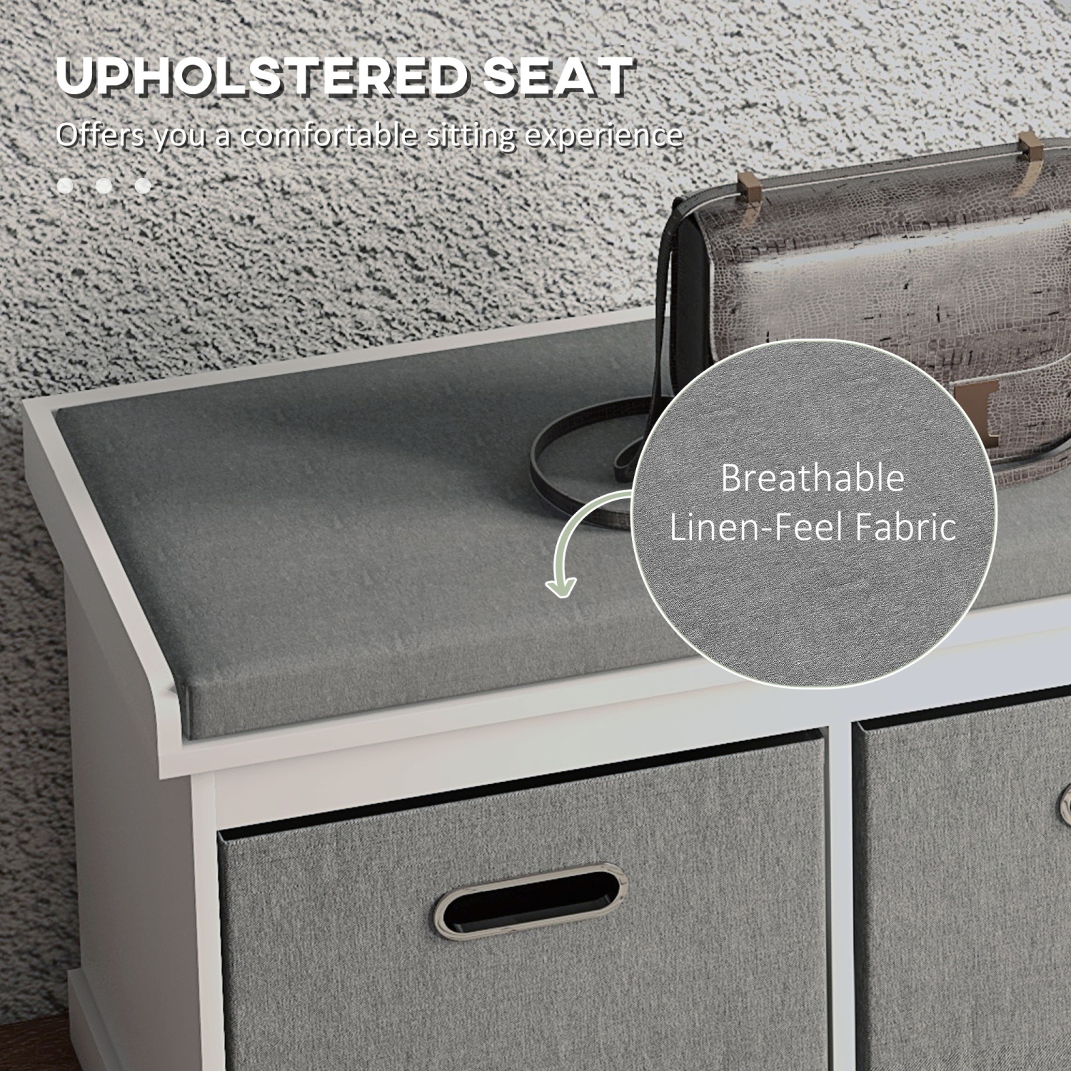 HOMCOM Shoe Bench with Seat Cushion, Entryway Bench with 2 Foldable Fabric Drawers for Hallway, Living Room, White