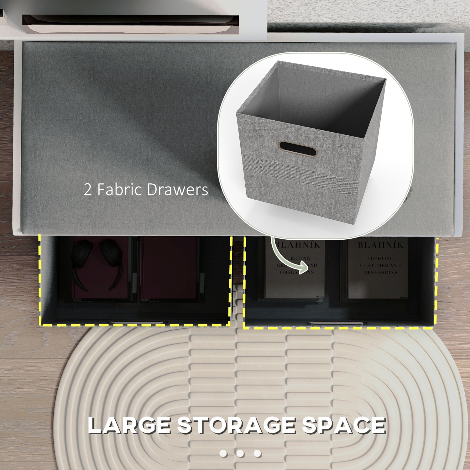 HOMCOM Shoe Bench with Seat Cushion, Entryway Bench with 2 Foldable Fabric Drawers for Hallway, Living Room, White