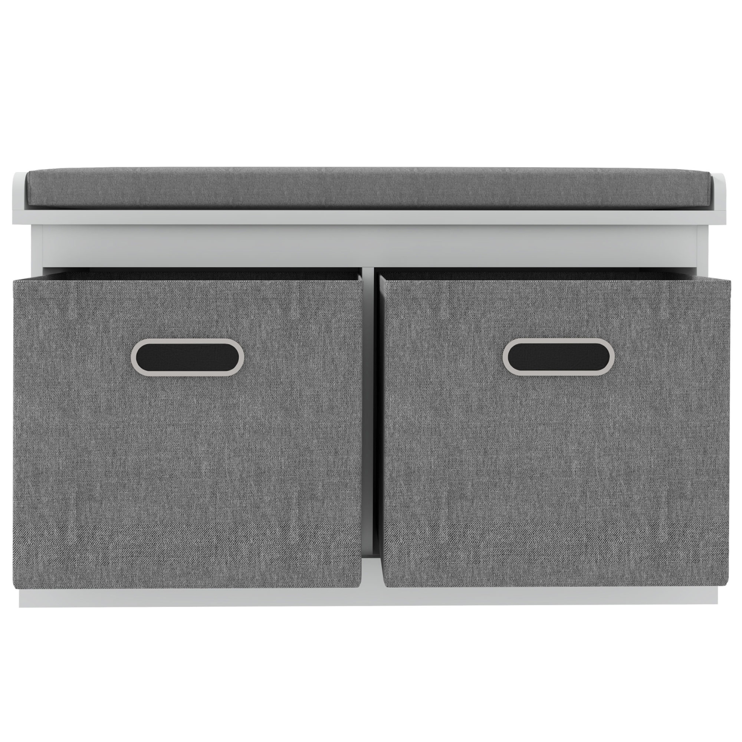 HOMCOM Shoe Bench with Seat Cushion, Entryway Bench with 2 Foldable Fabric Drawers for Hallway, Living Room, White