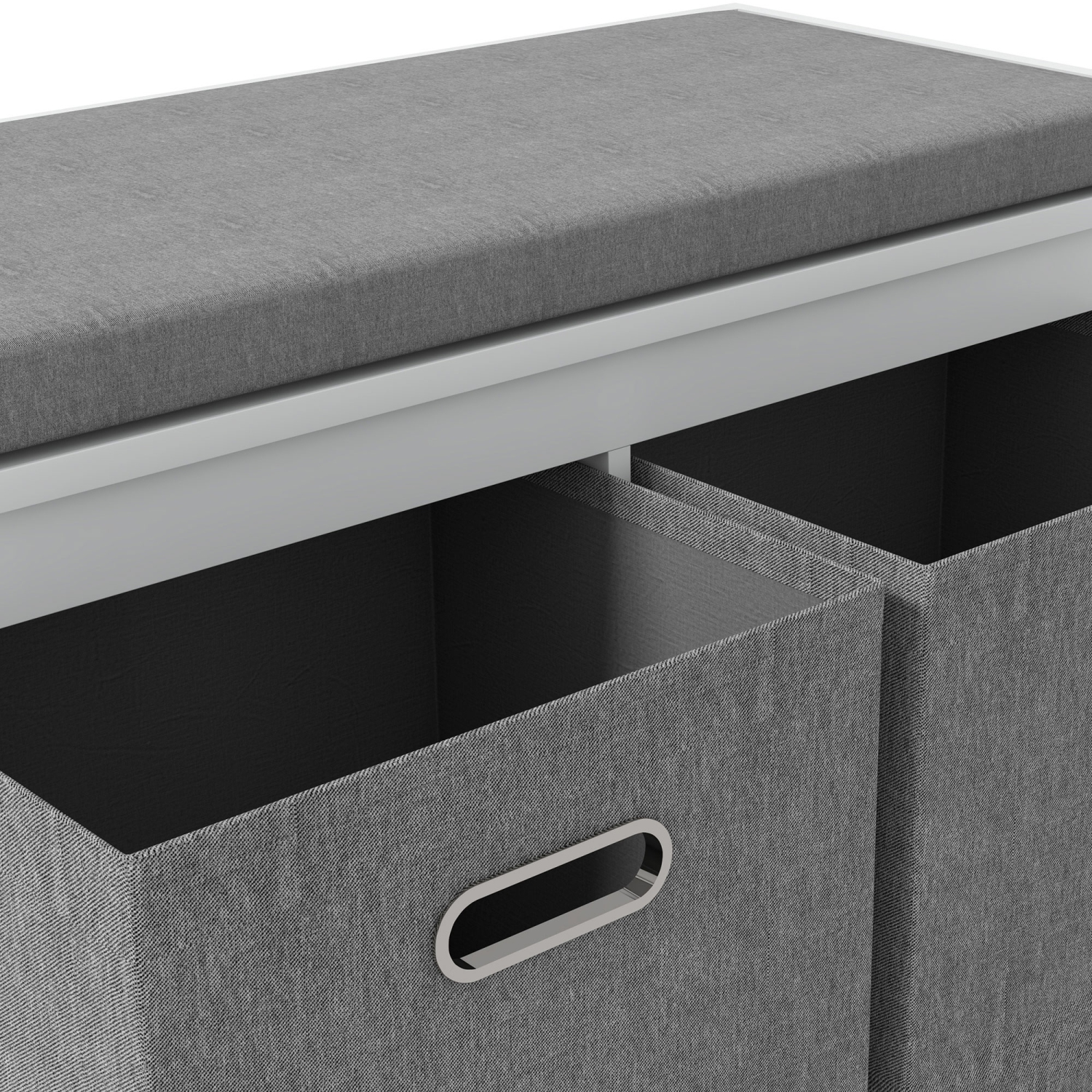 HOMCOM Shoe Bench with Seat Cushion, Entryway Bench with 2 Foldable Fabric Drawers for Hallway, Living Room, White