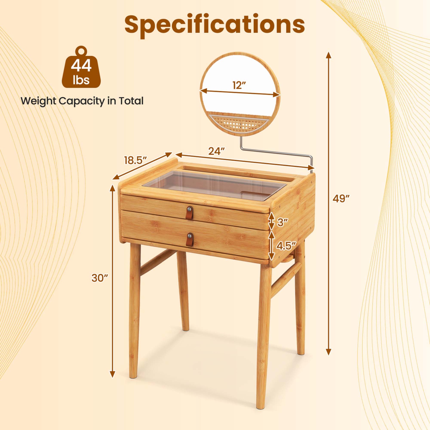 Costway Makeup Vanity Table with Adjustable Mirror Bamboo Dressing Table 2 Drawers