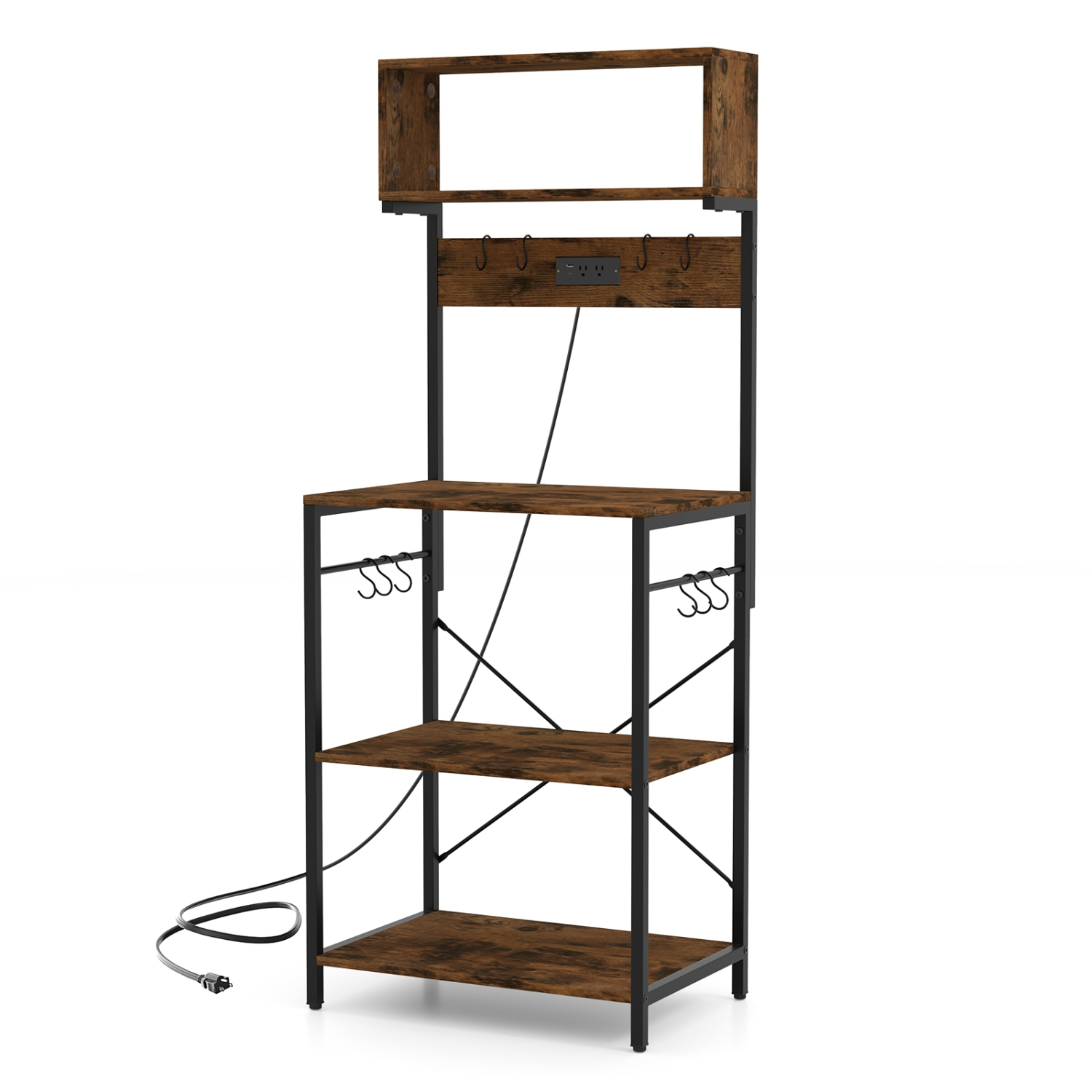 Étagère à café à 5 niveaux Kitchen Bakers de Costway avec étagère de rangement à prise de courant, tablettes ouvertes