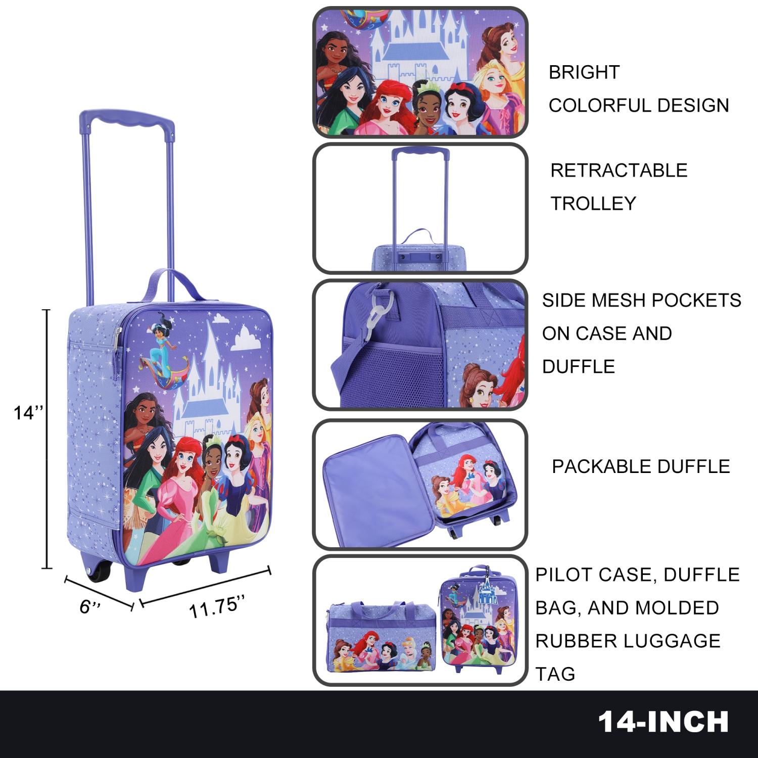 Disney Princess 14" Kids Suitcase 4 Piece Set