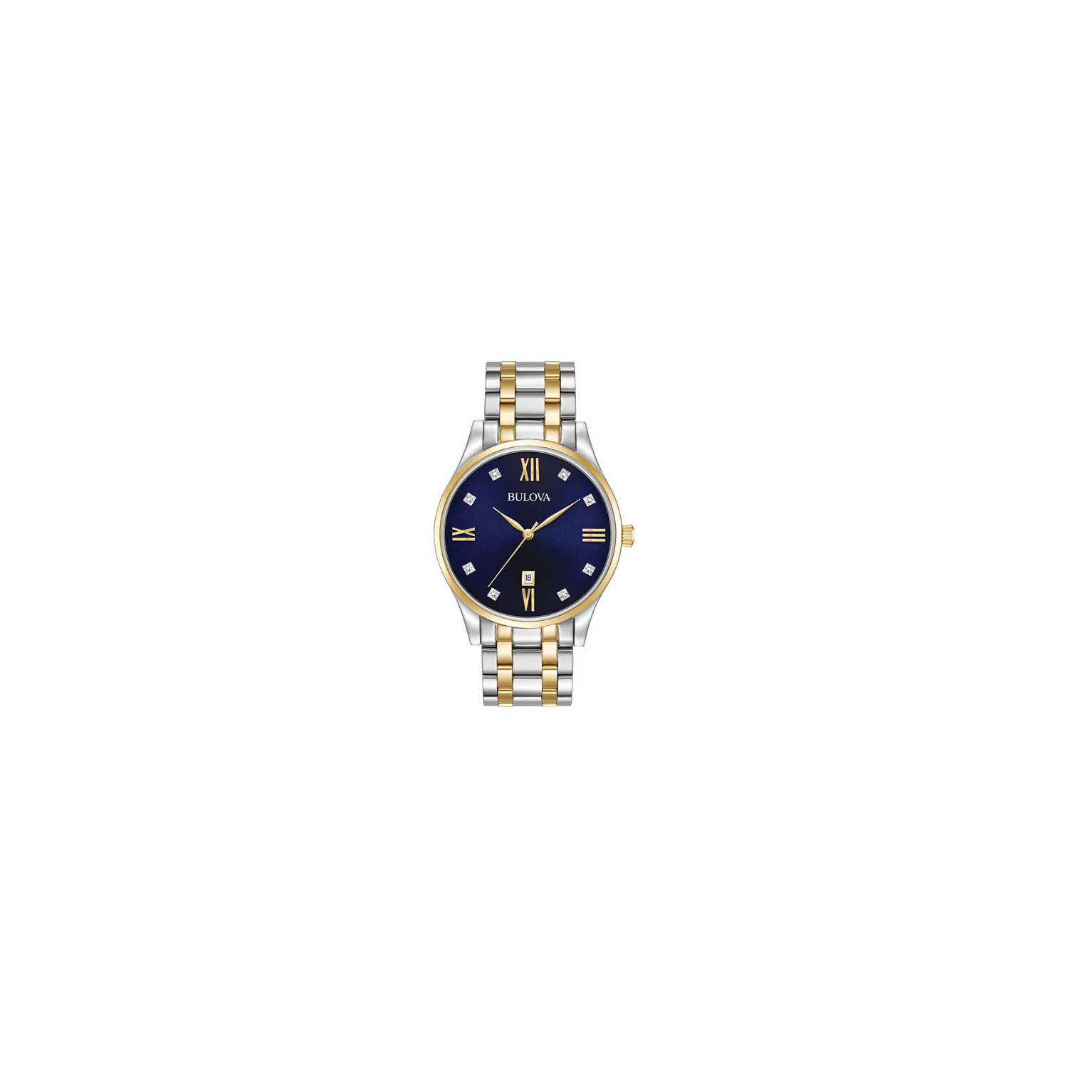 Montre à quartz classique pour hommes de Bulova 40&nbsp;mm avec boîtier et bracelet en acier inoxydable deux tons et cadran bleu
