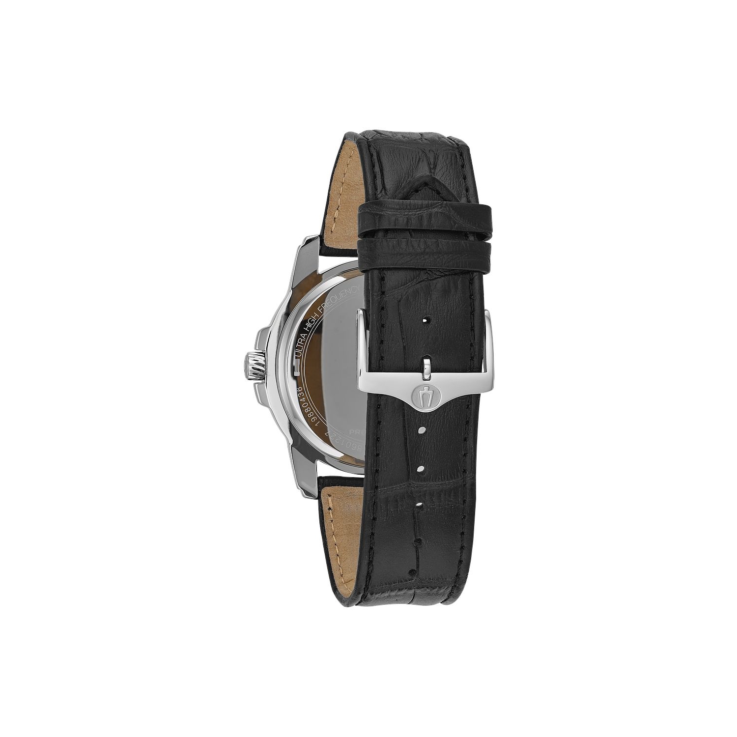 Bulova Mens Classic Precisionist Watch 42mm Silver-Tone Stainless Steel Case Black Leather Strap with Gray Dial