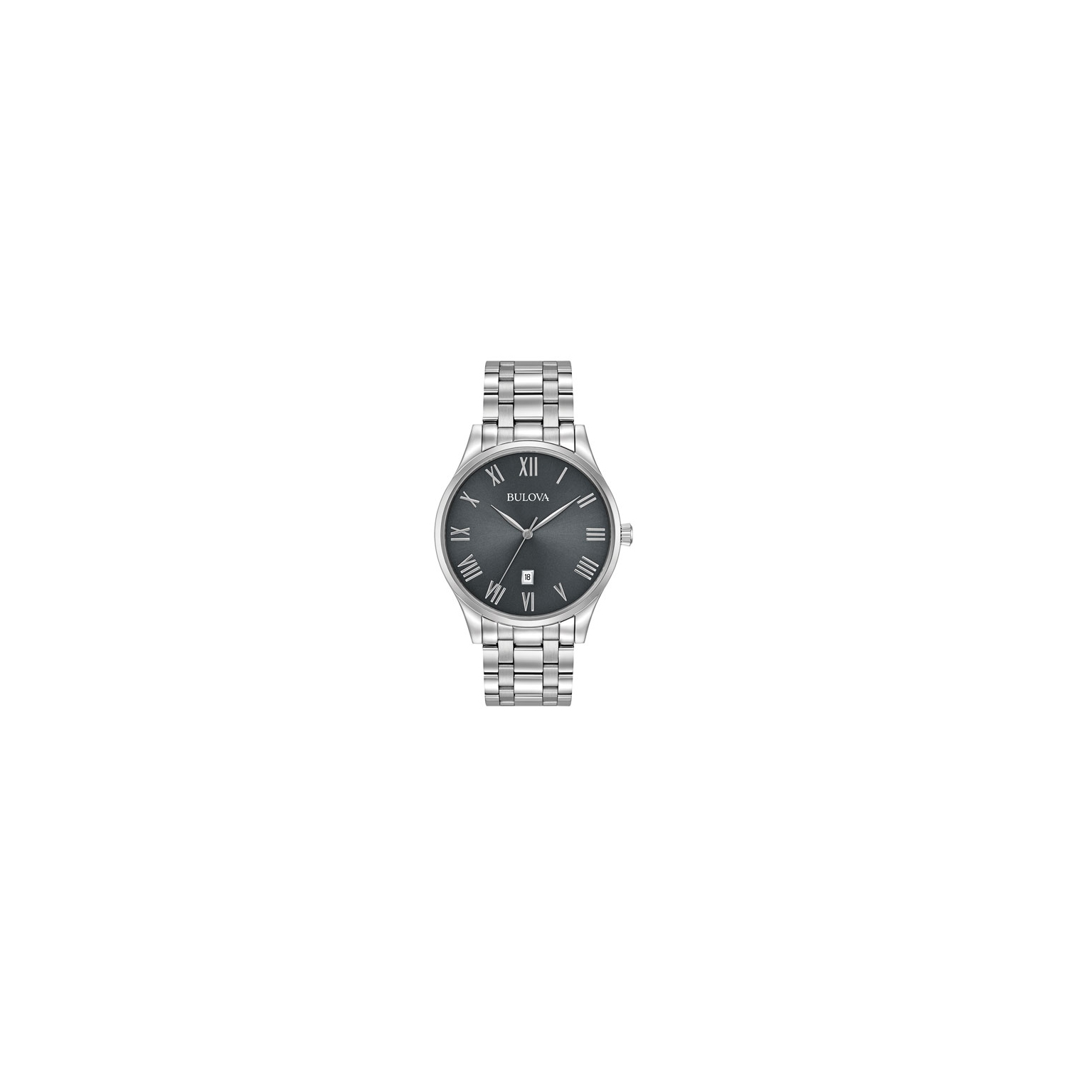 Montre à quartz classique pour hommes de Bulova 40&nbsp;mm avec boîtier et bracelet en acier inoxydable argenté et cadran gris