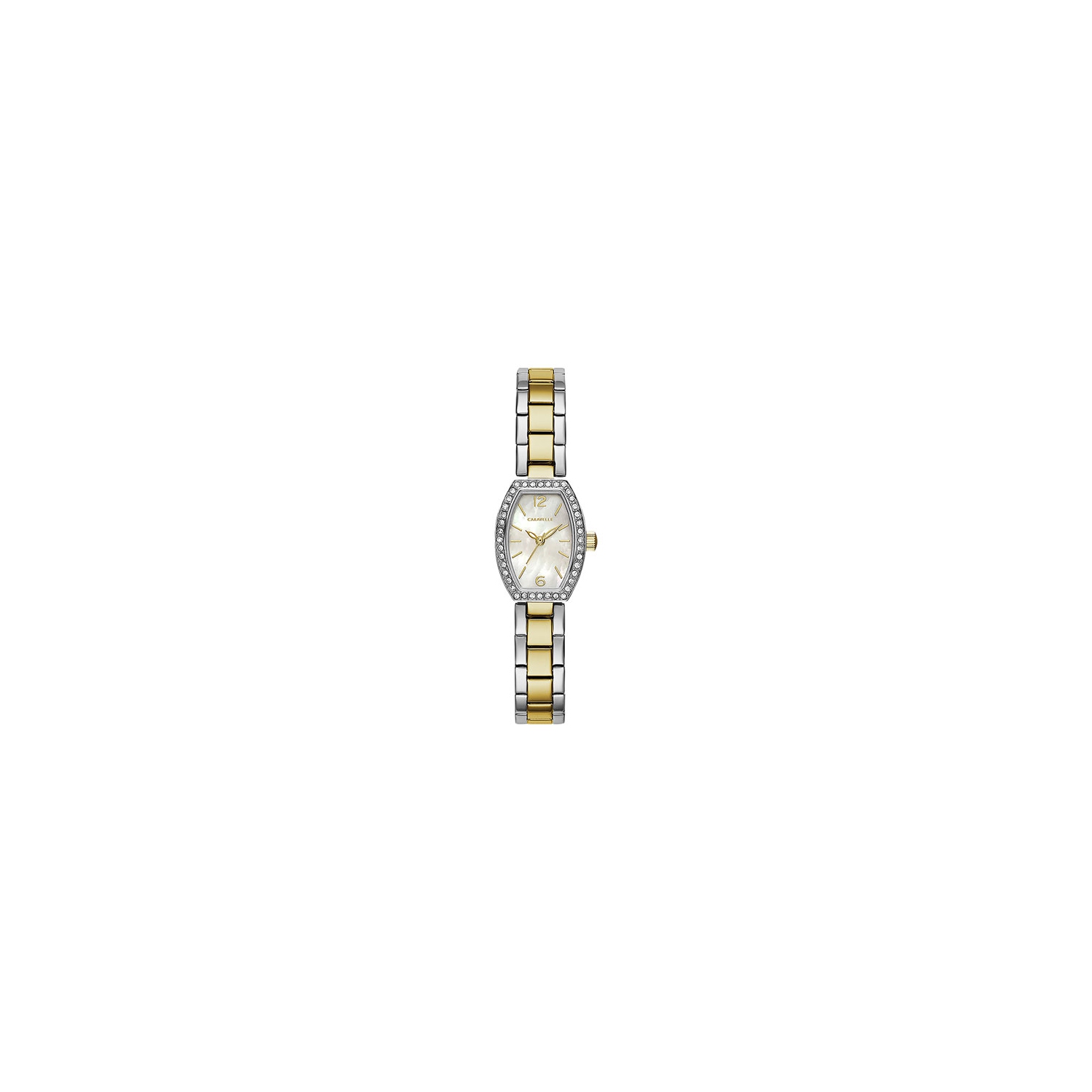 Montre à quartz pour femmes de Caravelle 18&nbsp;mm avec boîtier et bracelet en acier inoxydable deux tons et cadran blanc