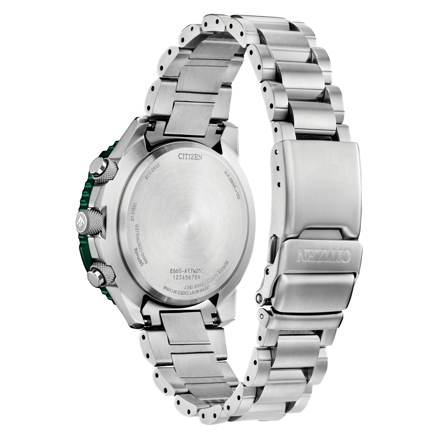 Montre pour hommes Eco-Drive Promaster Air A-T 46&nbsp;mm de Citizen avec boîtier et bracelet en acier inoxydable argenté et cadran vert