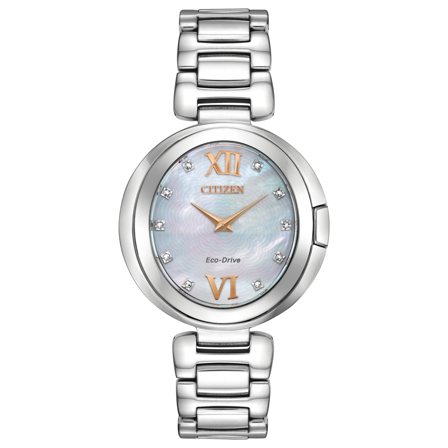 Citizen Ladies Capella Japanese Eco-Drive Watch 34mm Silver-Tone Stainless Steel Case and Bracelet with Silver-White Dial (EX1510-59D)