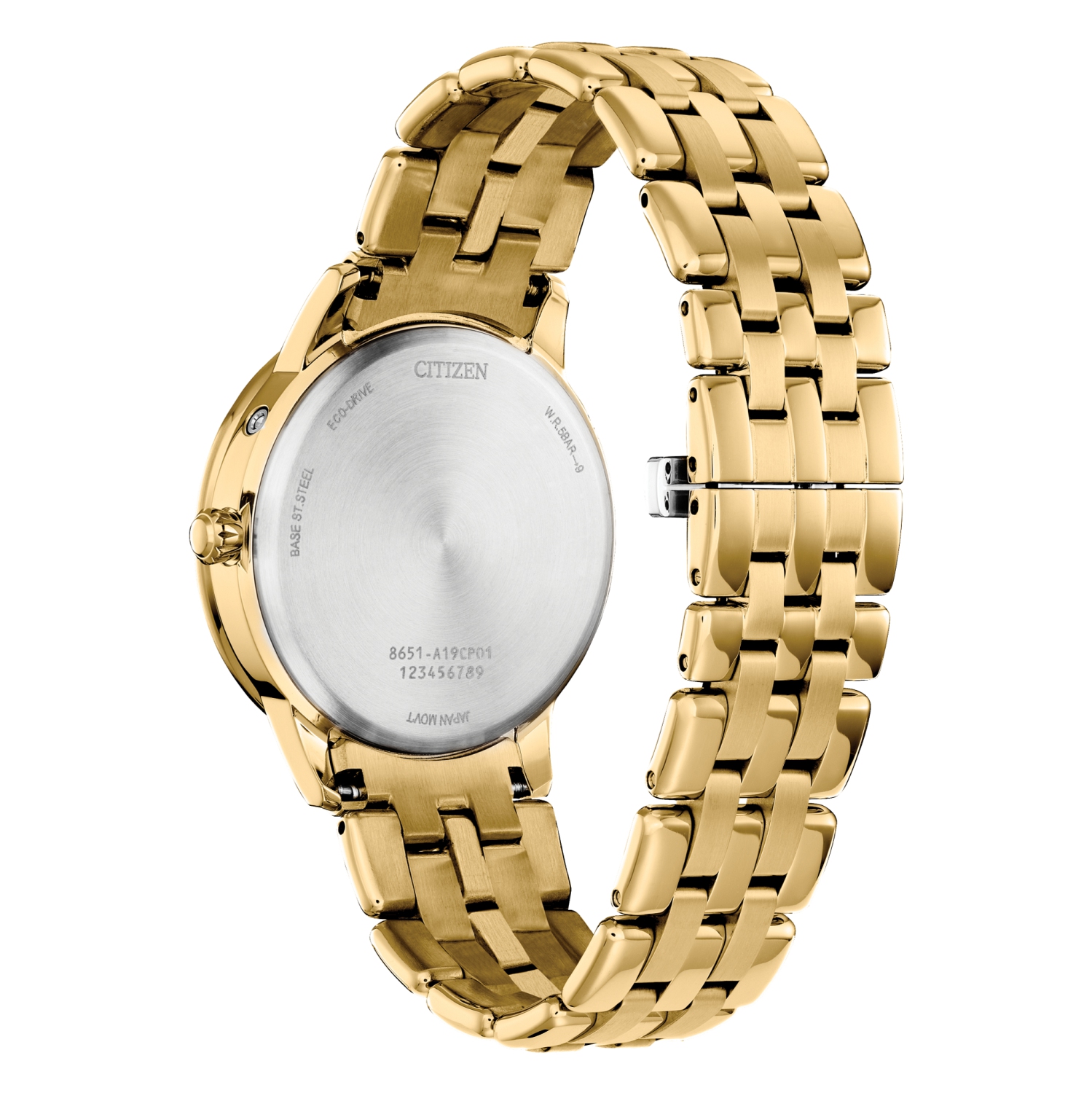 Montre pour femmes Calendrier Eco-Drive de Citizen 37 mm avec boîtier et bracelet en acier inoxydable doré et cadran blanc
