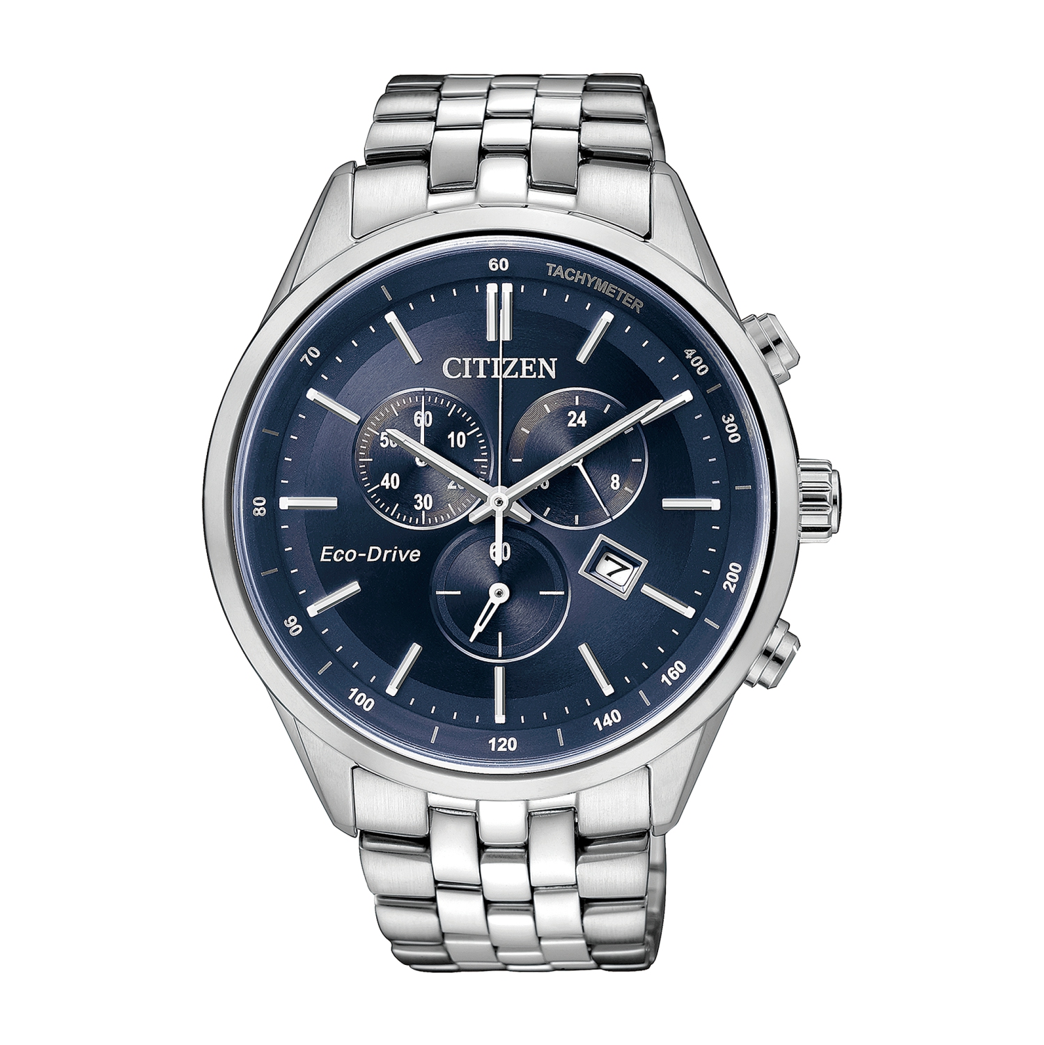 Montre pour hommes Corso Eco-Drive 42 mm de Citizen avec boîtier et bracelet en acier inoxydable argenté et cadran bleu