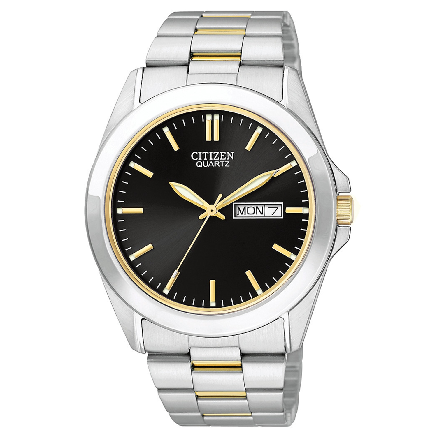 Citizen Mens Quartz Watch 40mm Two-Tone Stainless Steel Case and Bracelet with Black Dial