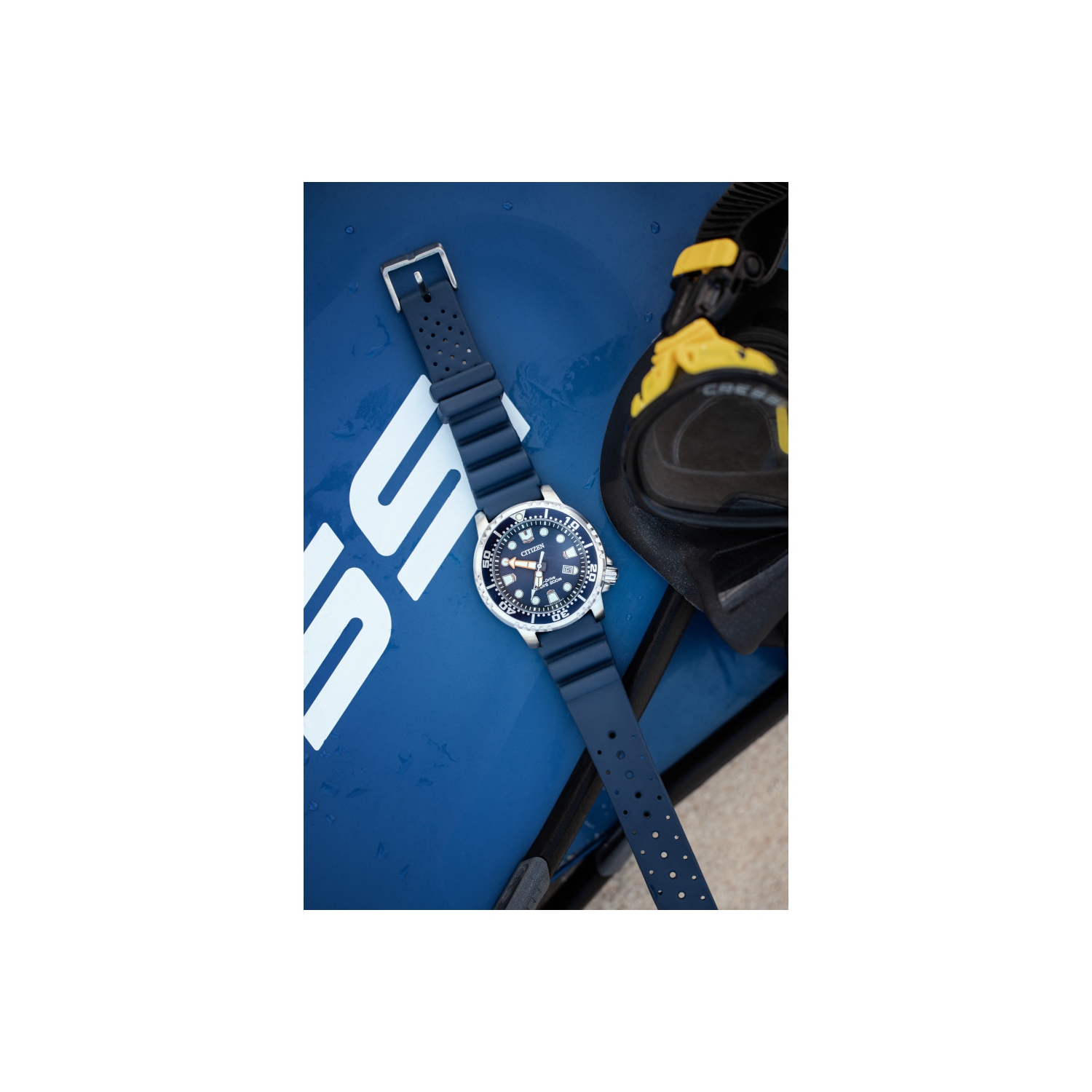 Citizen Mens Promaster Dive Eco-Drive Watch 44mm Silver-Tone Stainless Steel Case Blue Polyurethane Strap with Blue Dial