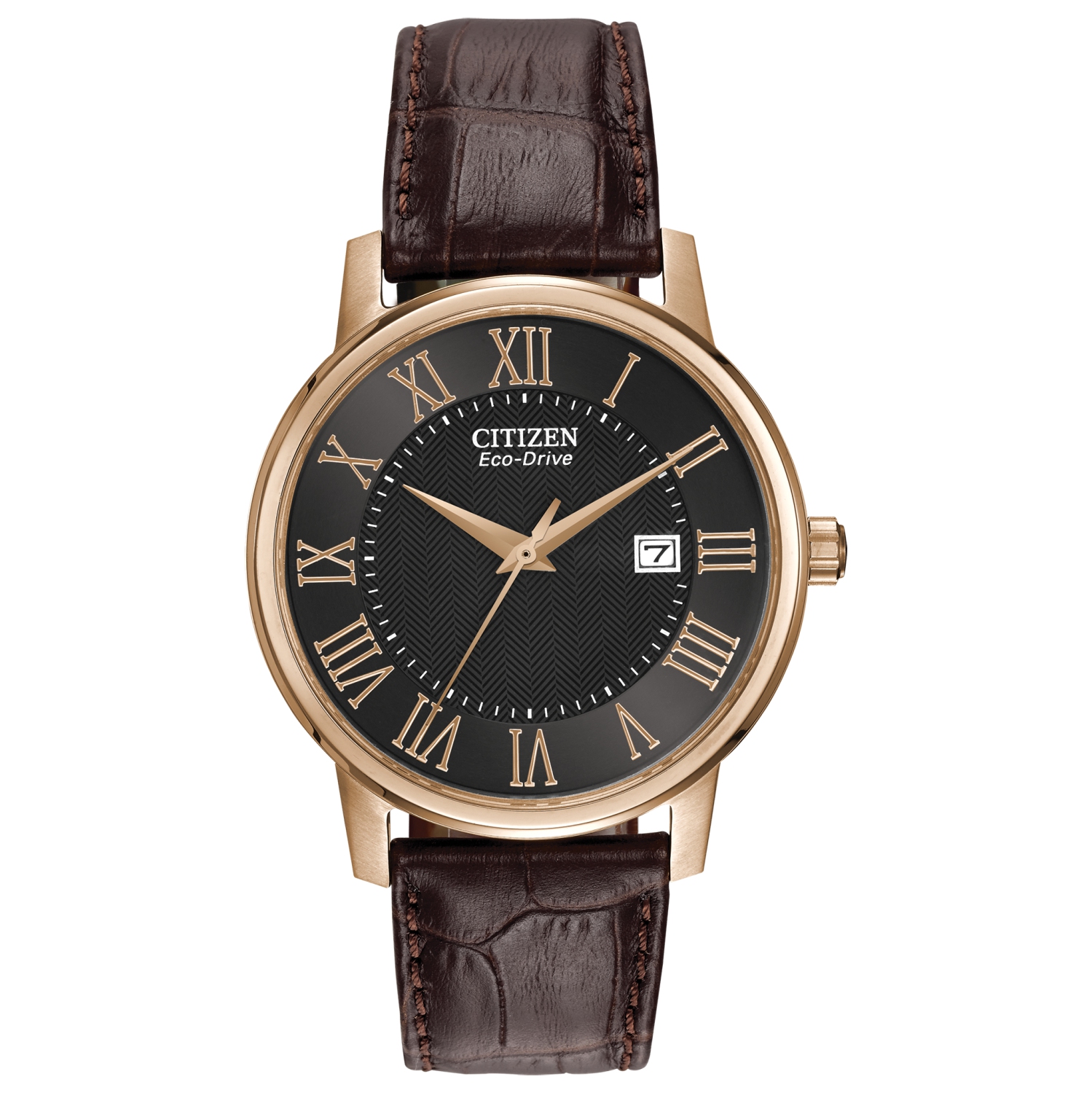 Citizen Mens Corso Eco-Drive Watch 40mm Rose Gold-Tone Stainless Steel Case Brown Leather Strap with Black Dial