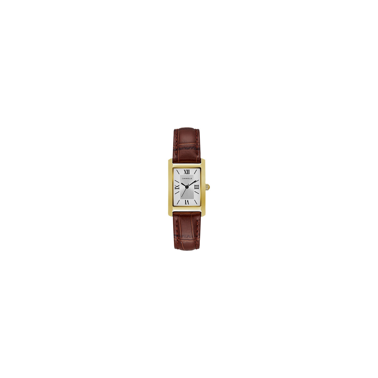 Caravelle Ladies Dress Quartz Watch 21mm Gold-Tone Stainless Steel Case Brown Leather Strap with Silver-White Dial