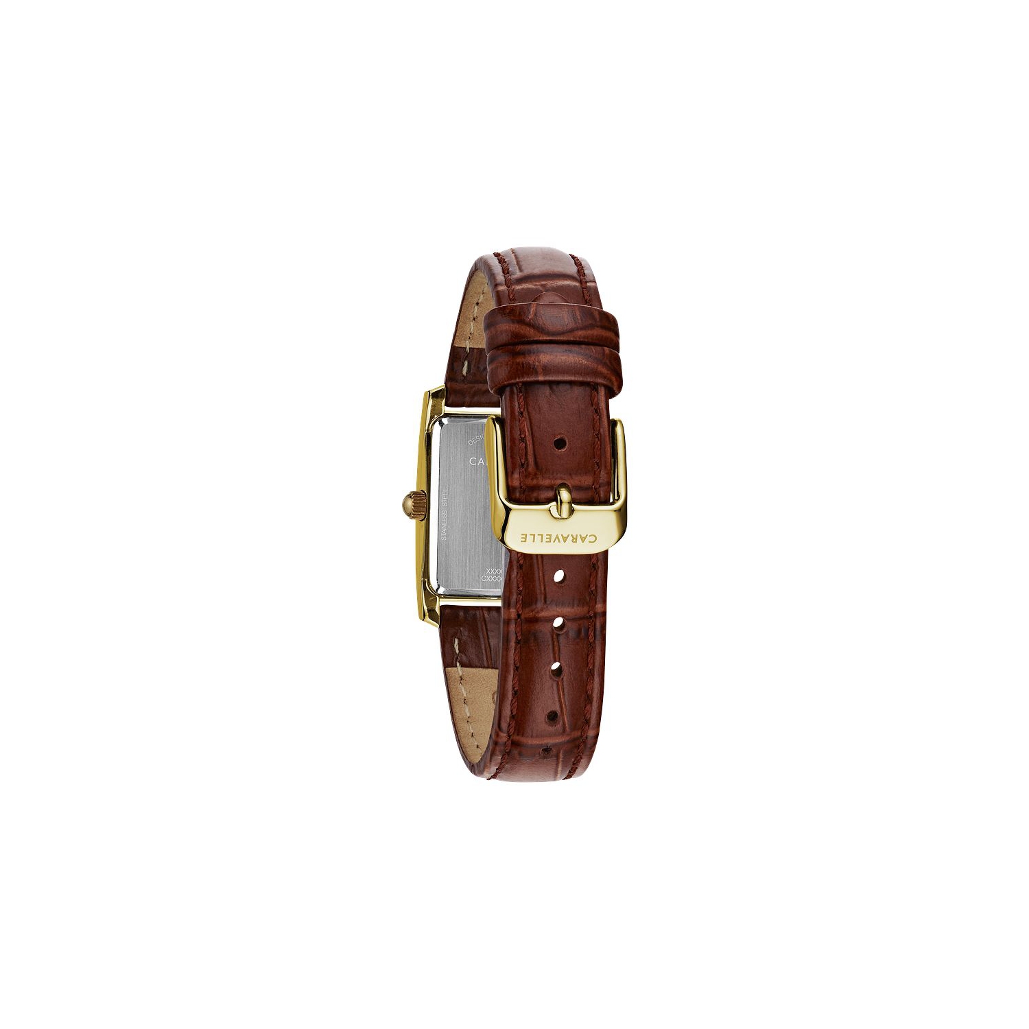 Caravelle Ladies Dress Quartz Watch 21mm Gold-Tone Stainless Steel Case Brown Leather Strap with Silver-White Dial