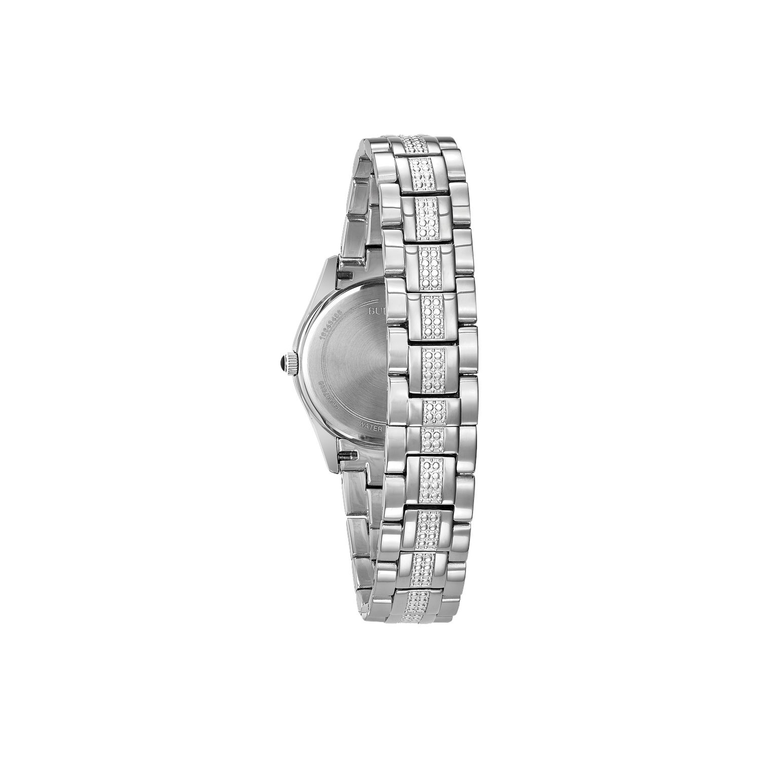 Bulova Ladies Crystal Quartz Watch 30mm Silver-Tone Stainless Steel Case and Bracelet with White Dial