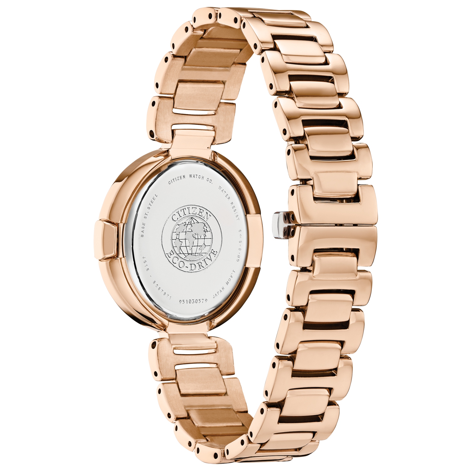 Montre pour femmes Capella Eco-Drive de Citizen 34 mm avec boîtier et bracelet en acier inoxydable rose doré et cadran blanc argenté