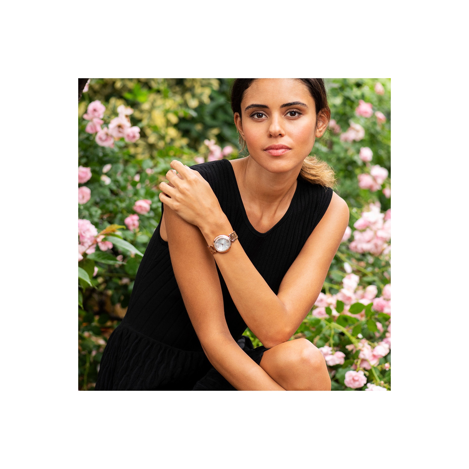 Montre pour femmes Capella Eco-Drive de Citizen 34 mm avec boîtier et bracelet en acier inoxydable rose doré et cadran blanc argenté