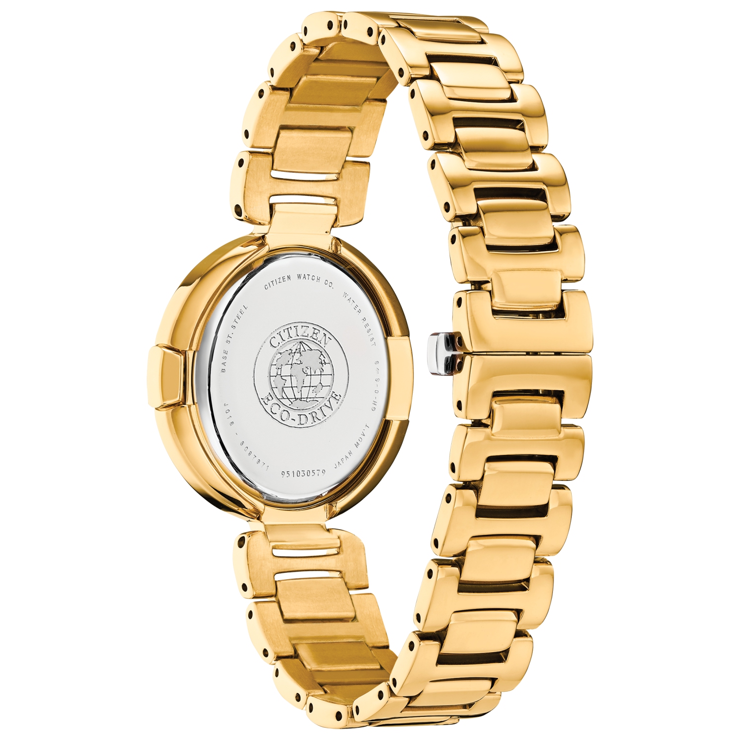 Montre pour femmes Capella Eco-Drive de Citizen 34 mm avec boîtier et bracelet en acier inoxydable doré et cadran blanc argenté