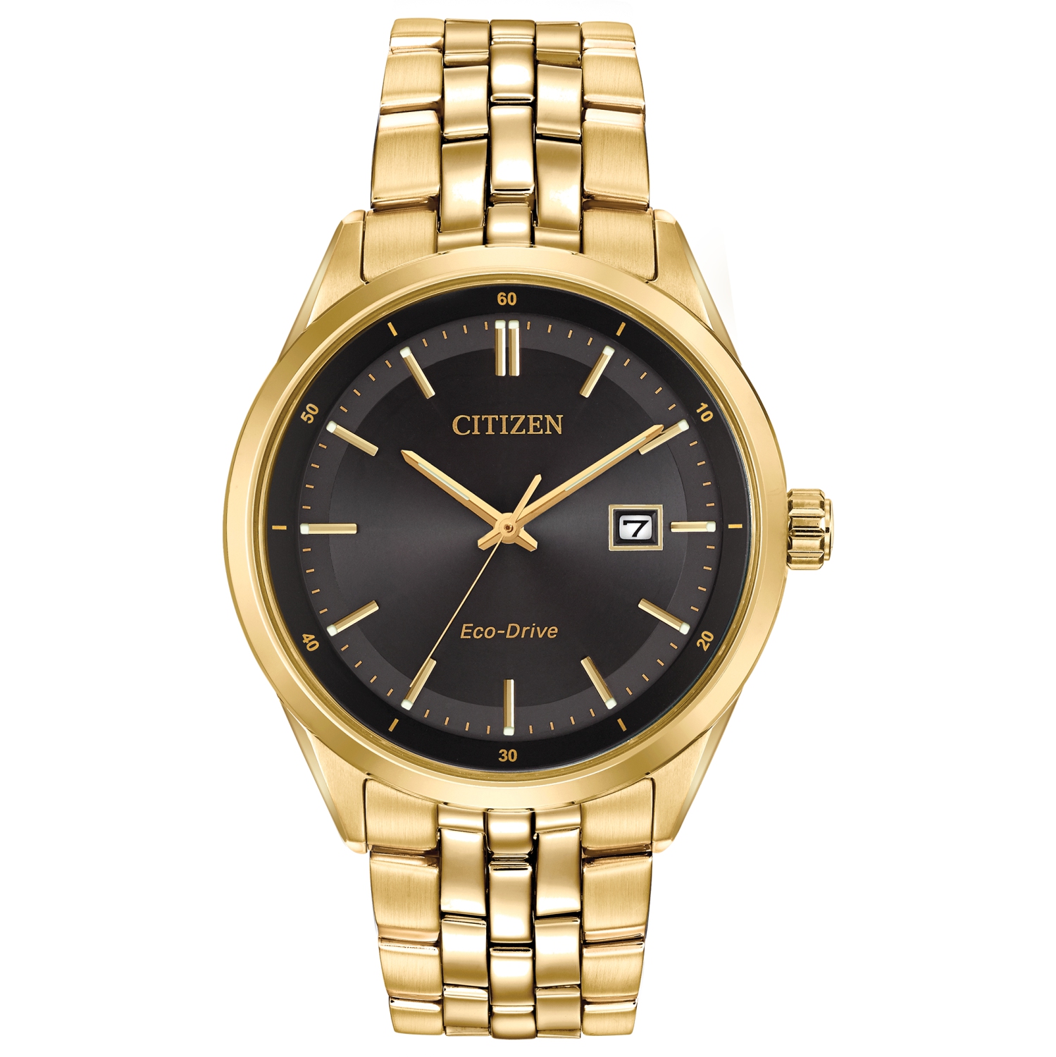 Citizen Mens Addysen Japanese Eco-Drive Watch 41mm Gold-Tone Stainless Steel Case and Bracelet with Black Dial (BM7252-51E)