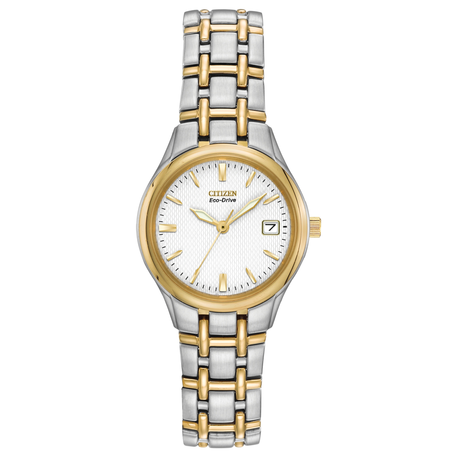 Montre pour femmes Corso Eco-Drive 25&nbsp;mm de Citizen avec boîtier et bracelet en acier inoxydable deux tons avec cadran blanc