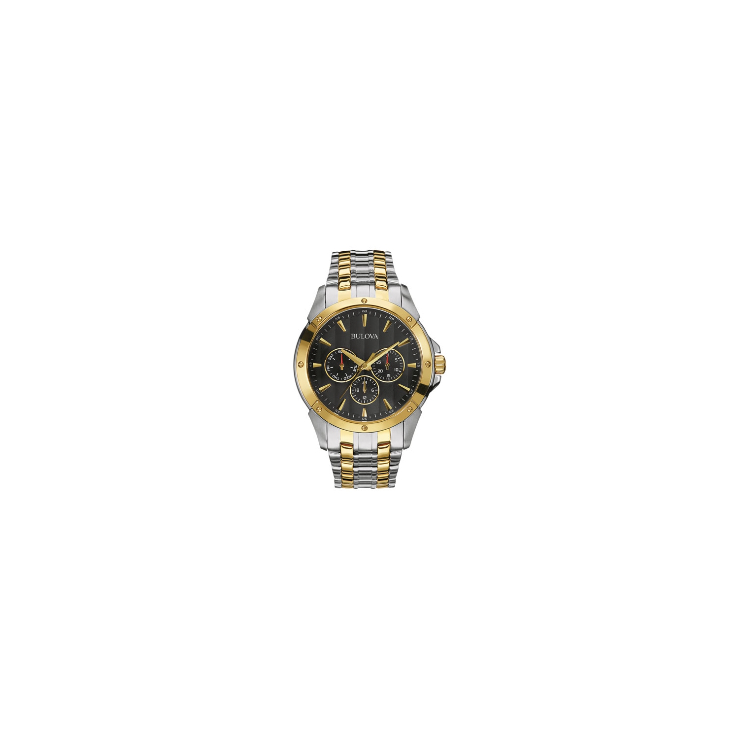 Montre à quartz classique pour hommes de Bulova 43&nbsp;mm avec boîtier et bracelet en acier inoxydable deux tons et cadran noir
