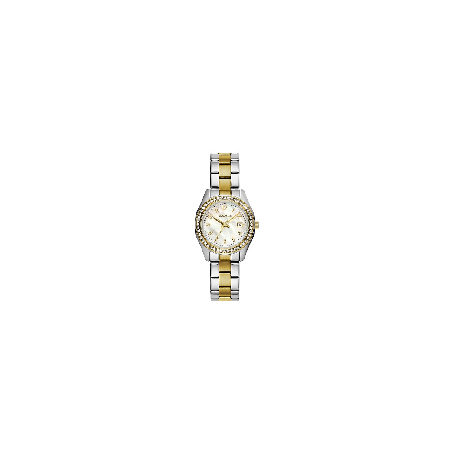 Caravelle Ladies Sport Quartz Watch 28mm Two-Tone Stainless Steel Case and Bracelet with White Dial