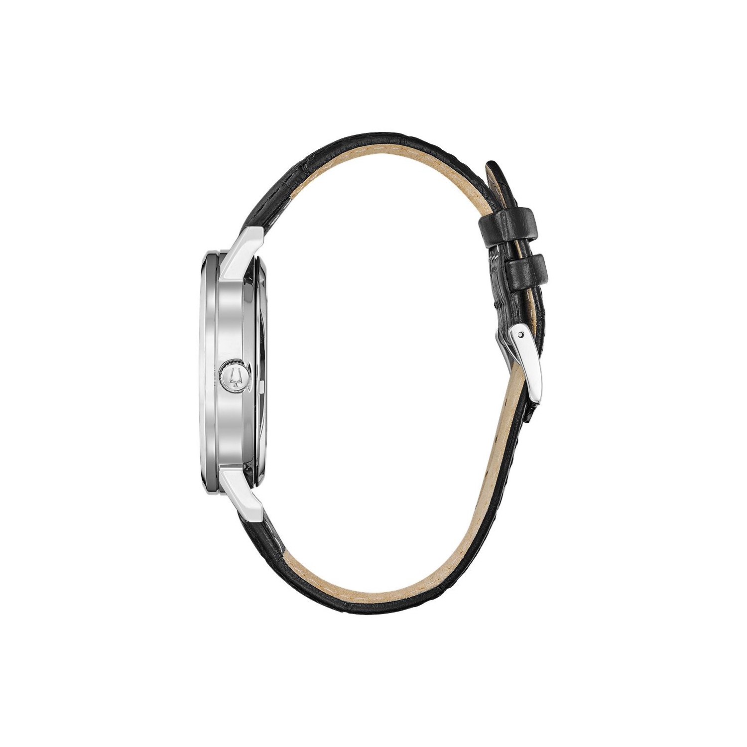 Bulova Mens American Clipper Automatic Watch 42mm Silver-Tone Stainless Steel Case Black Leather Strap with Black Dial