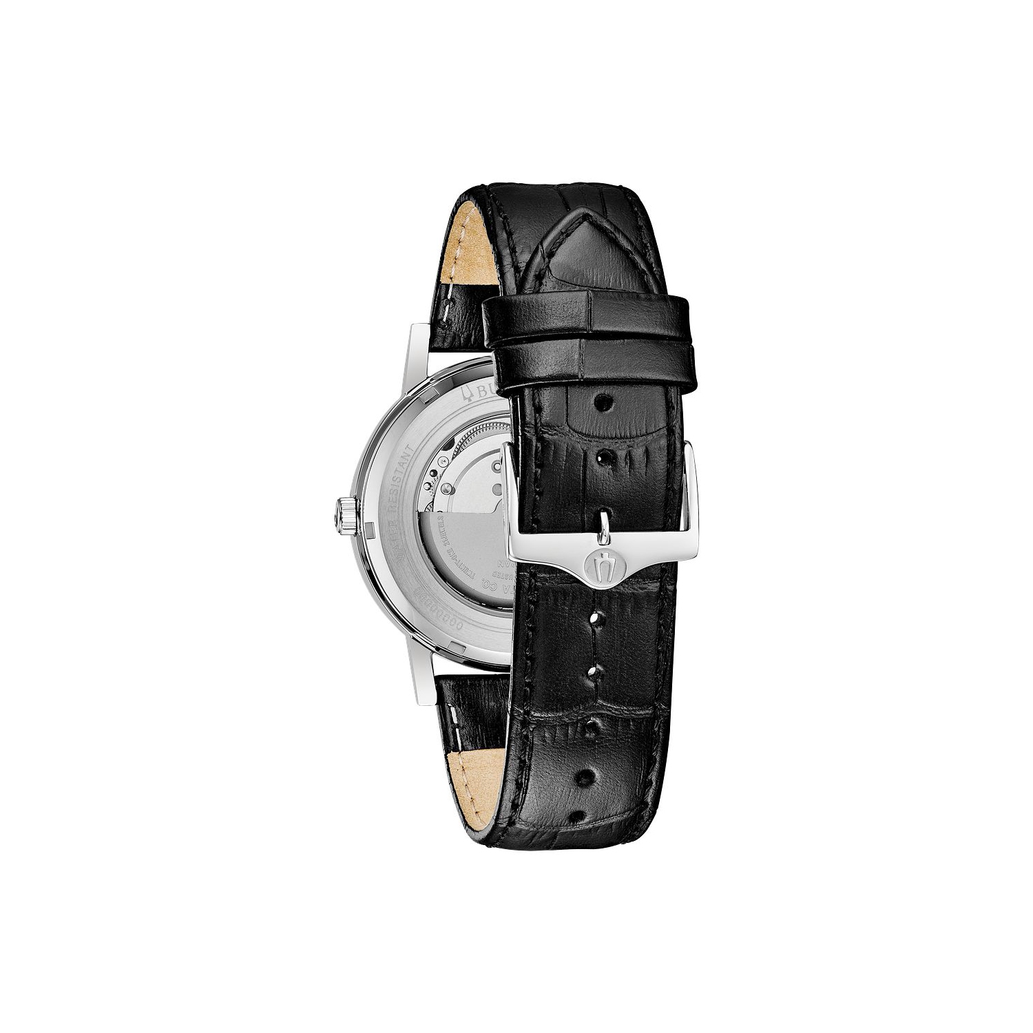 Bulova Mens American Clipper Automatic Watch 42mm Silver-Tone Stainless Steel Case Black Leather Strap with Black Dial