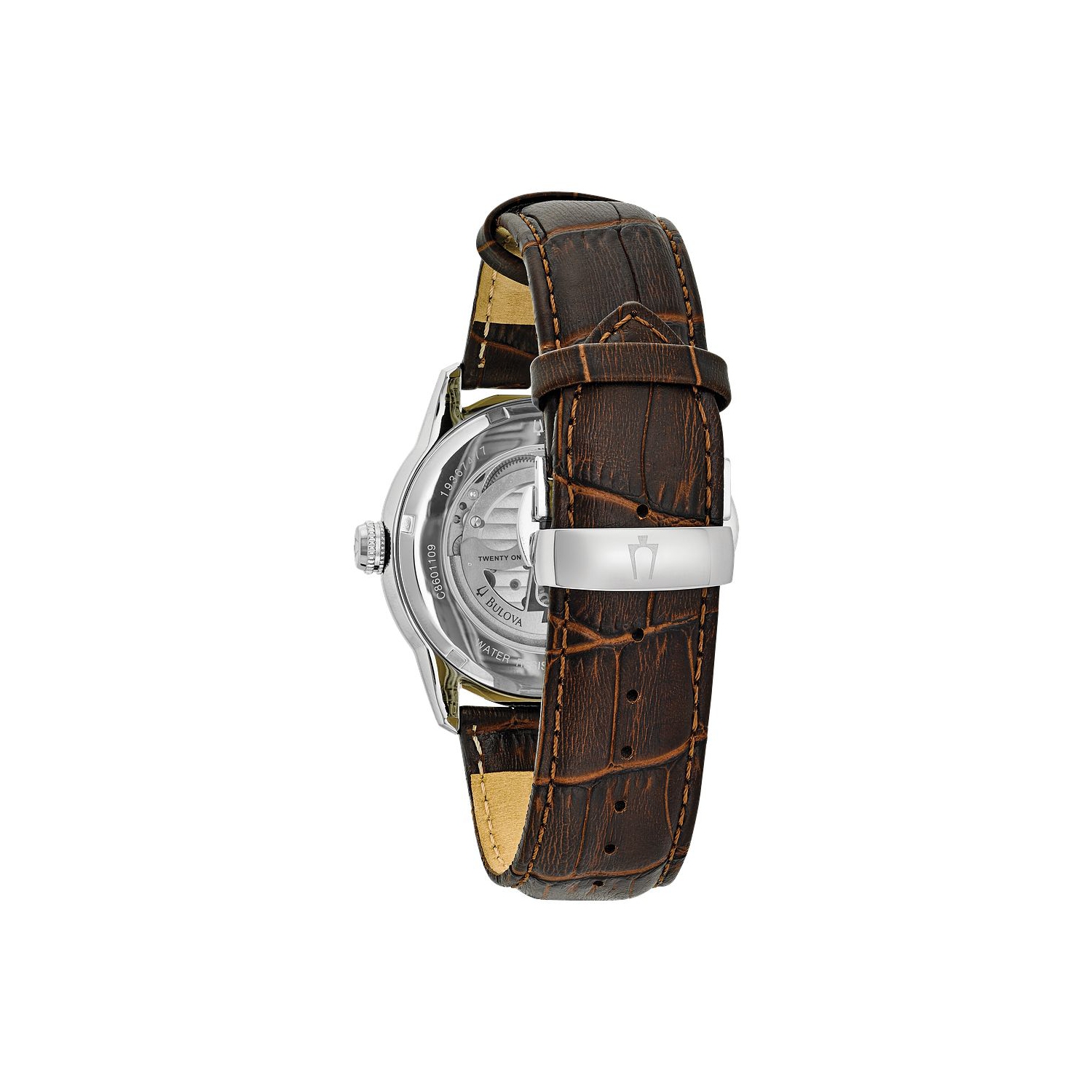 Montre automatique Sutton de Bulova hommes 42 mm avec boîtier en acier inoxydable argenté et cadran brun