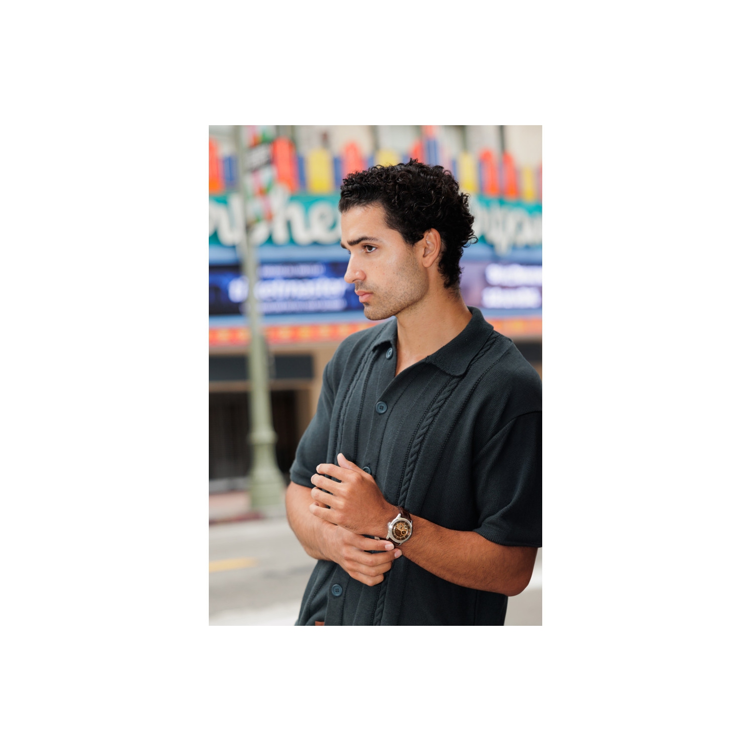 Montre automatique Sutton de Bulova hommes 42 mm avec boîtier en acier inoxydable argenté et cadran brun