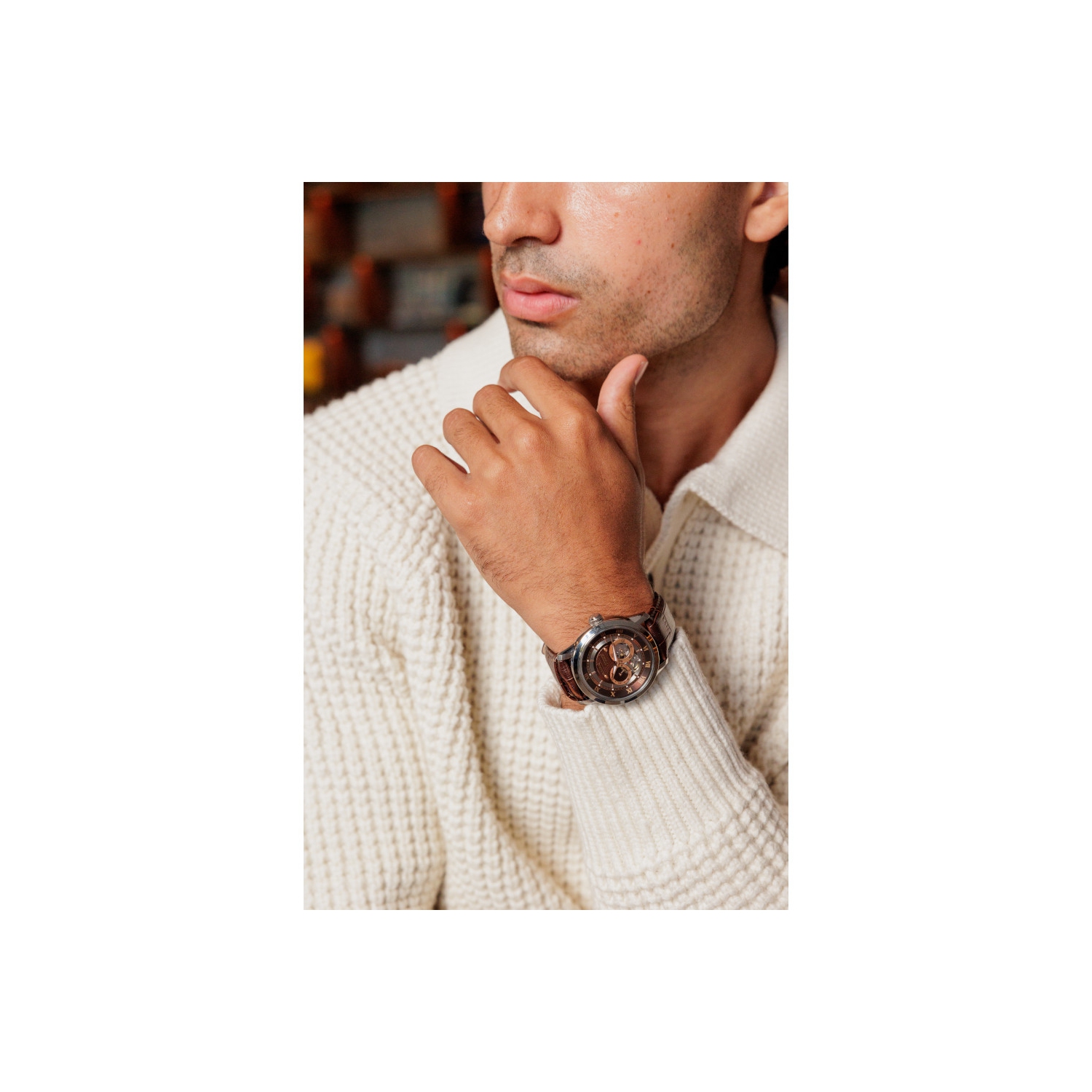 Montre automatique Sutton de Bulova hommes 42 mm avec boîtier en acier inoxydable argenté et cadran brun