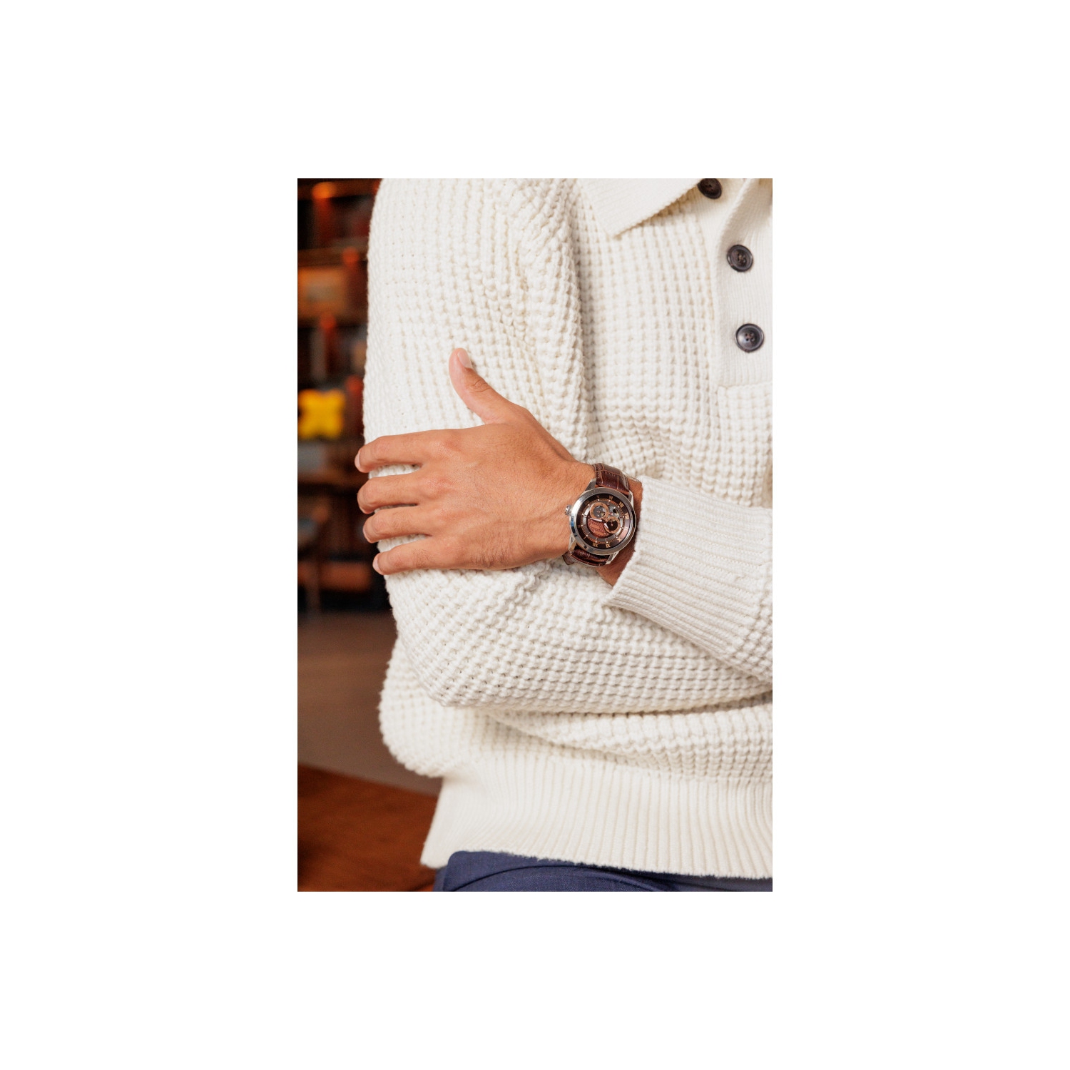 Montre automatique Sutton de Bulova hommes 42 mm avec boîtier en acier inoxydable argenté et cadran brun