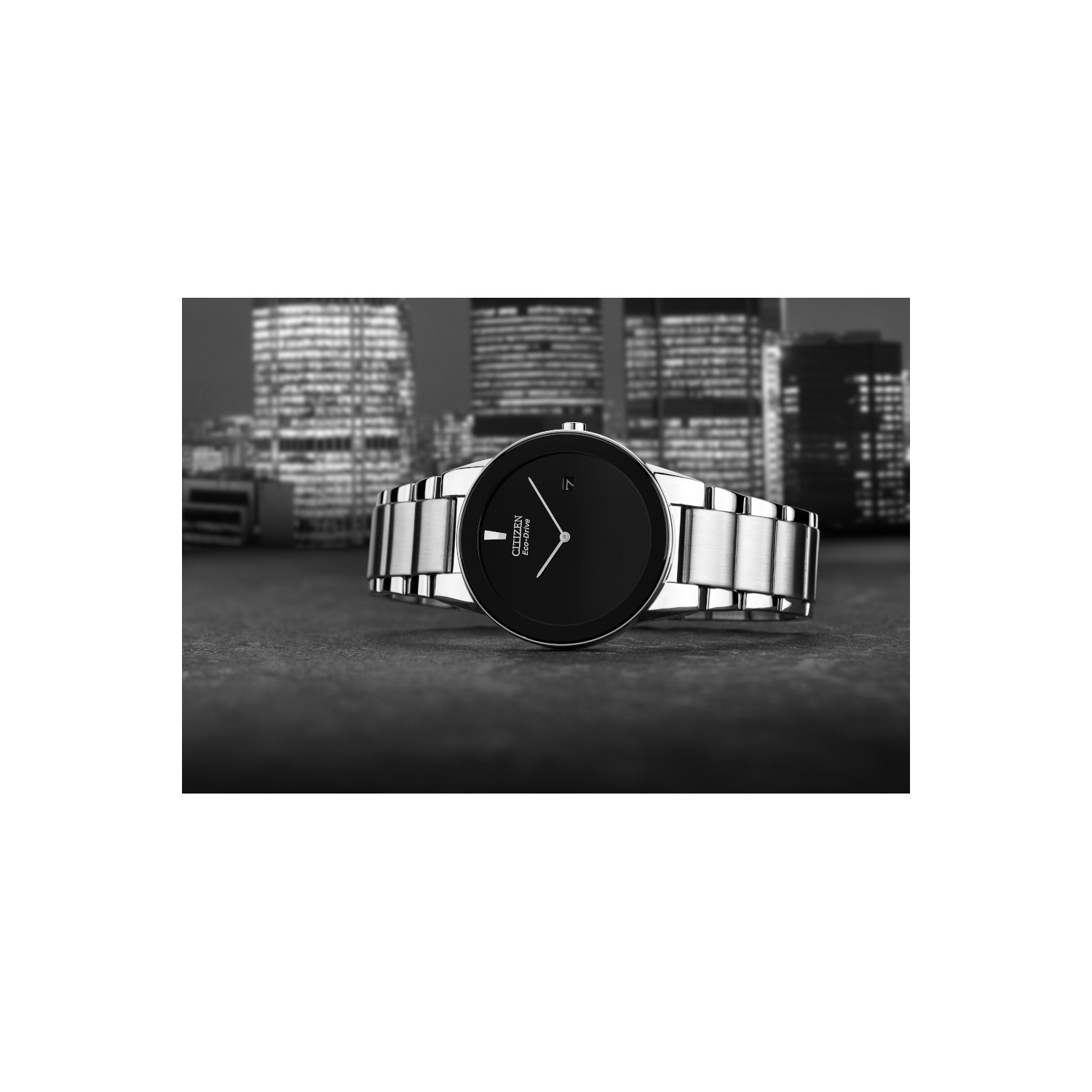 Citizen Mens Axiom Eco-Drive Watch 40mm Silver-Tone Stainless Steel Case and Bracelet with Black Dial