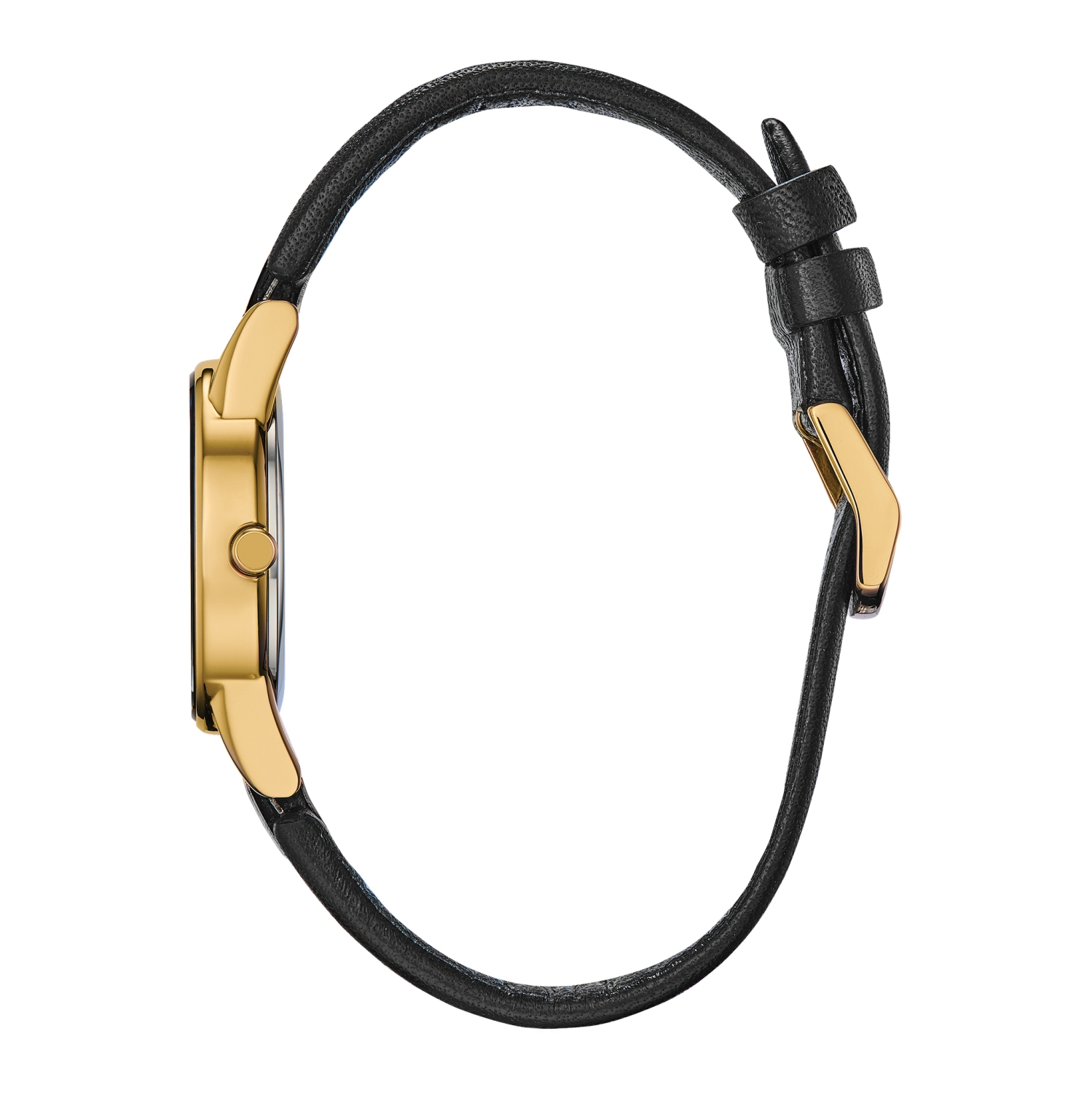 Citizen Ladies Axiom Eco-Drive Watch 30mm Gold-Tone Stainless Steel Case Black Leather Strap with Black Dial