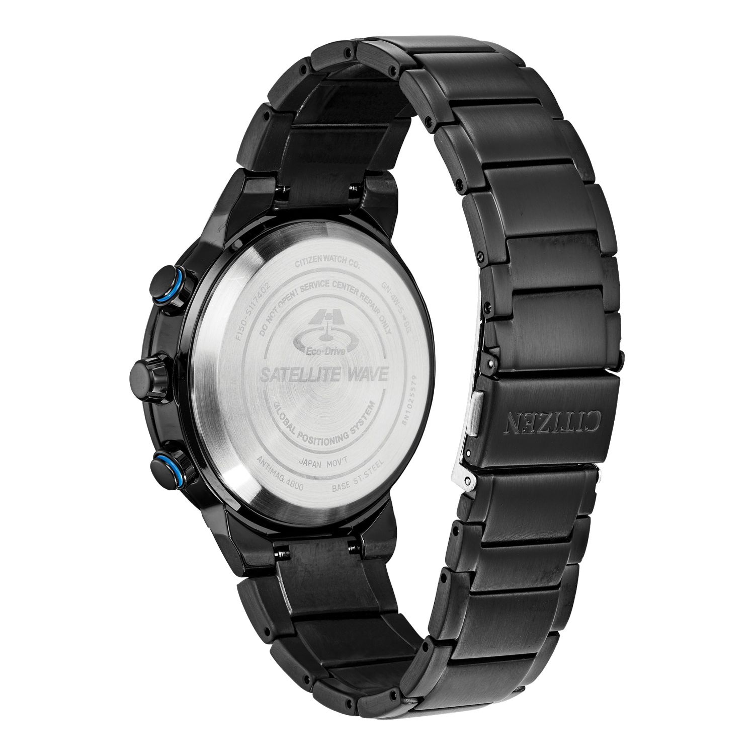 Citizen Mens Satellite Wave GPS Freedom Eco-Drive Watch 44mm Black Stainless Steel Case and Bracelet with Black Dial