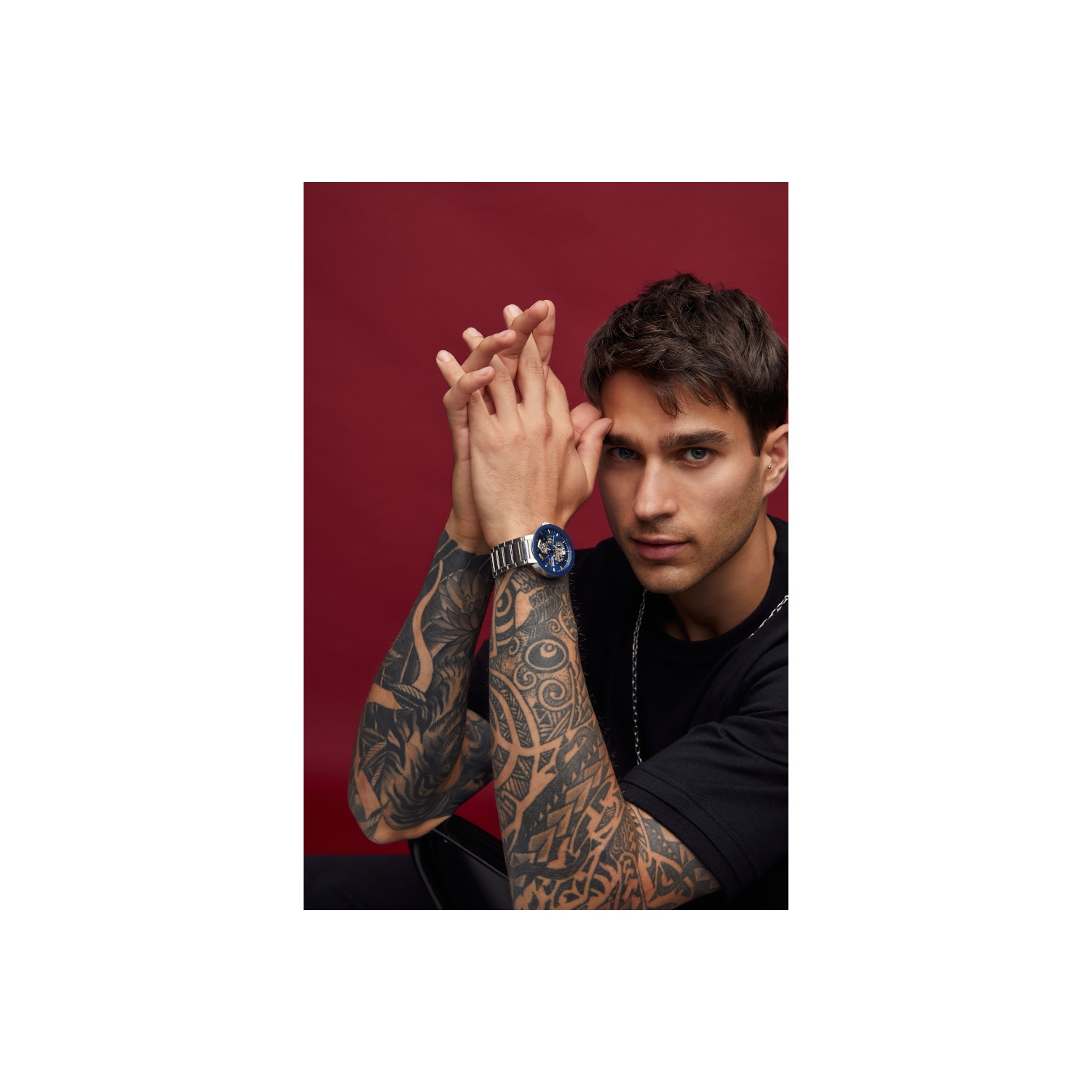 Montre automatique Futuro pour hommes de Bulova 42&nbsp;mm avec boîtier et bracelet en acier inoxydable argenté et cadran bleu