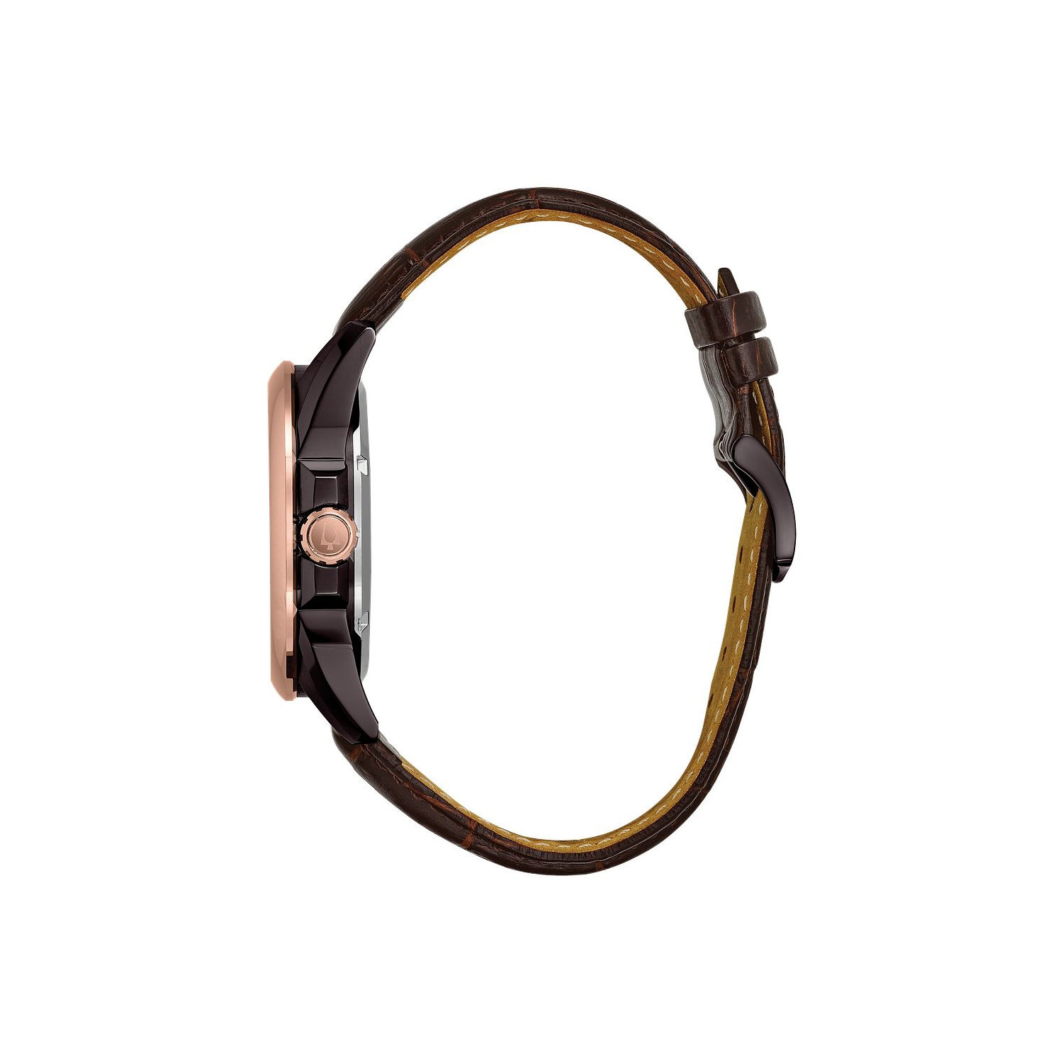 Montre automatique Sutton de Bulova hommes 43&nbsp;mm avec boîtier en inox noir et rose doré et bracelet en cuir brun avec cadran brun