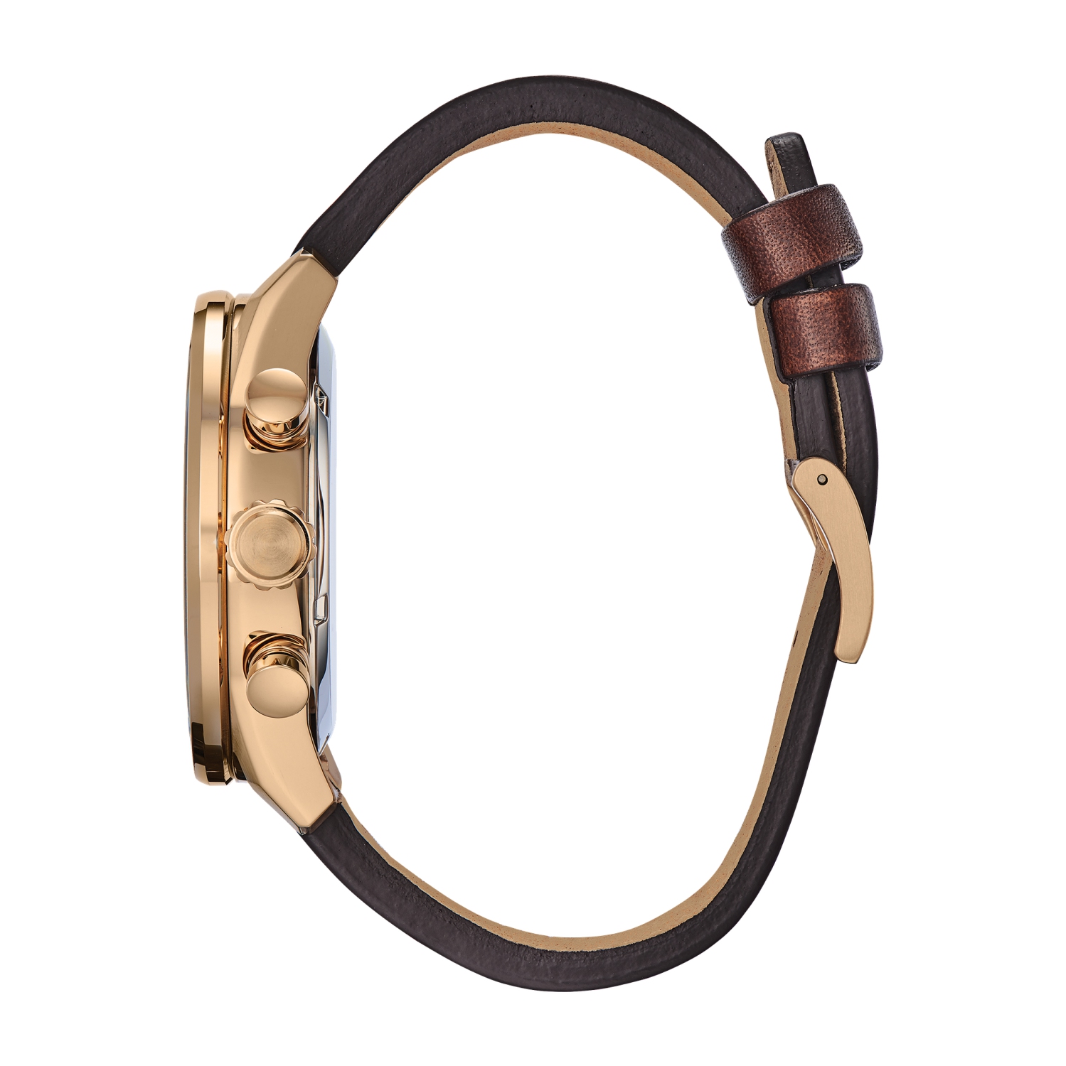 Citizen Mens Avion Eco-Drive Watch 45mm Rose Gold-Tone Stainless Steel Case Brown Leather Strap with Blue Dial