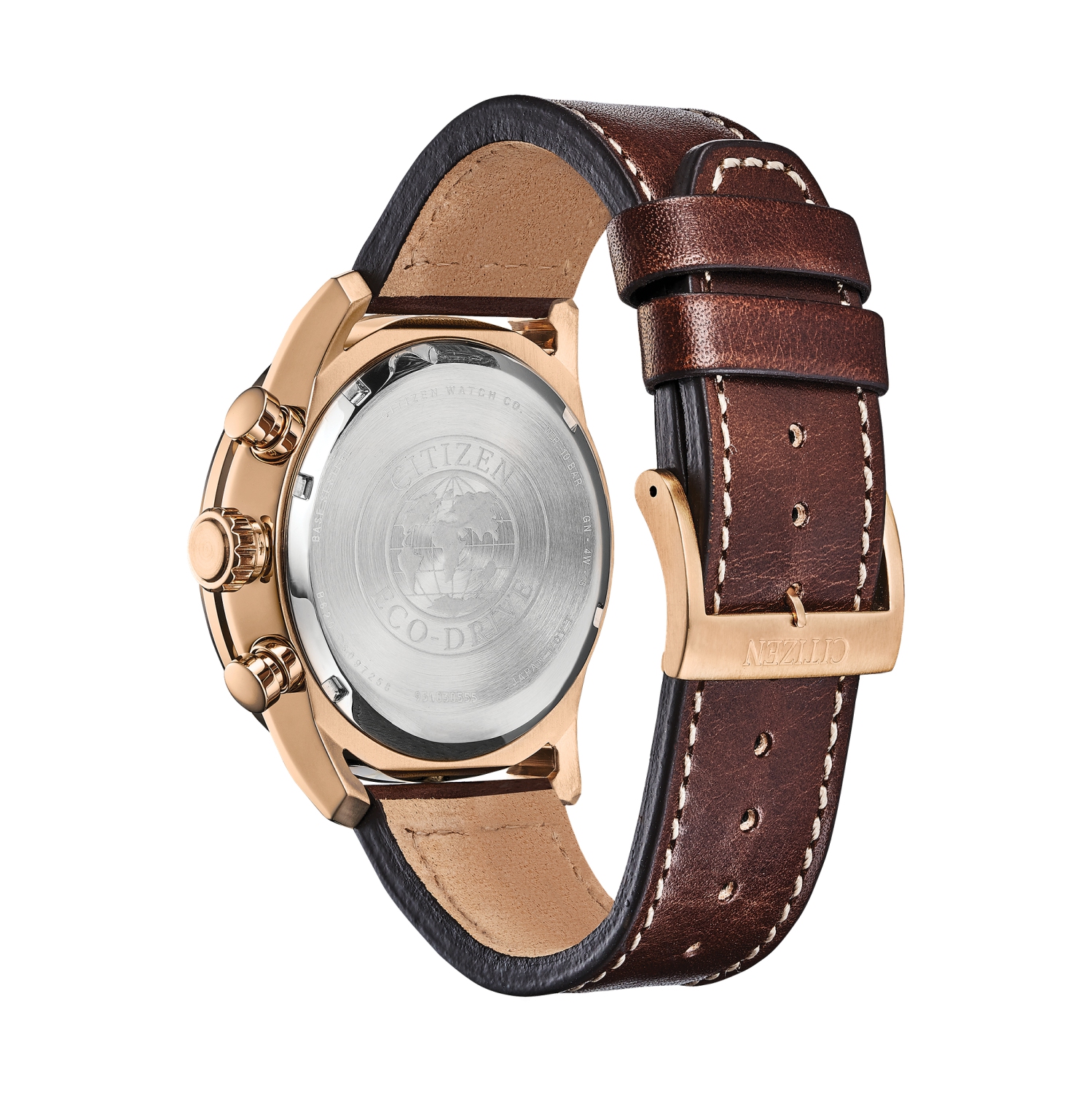 Citizen Mens Avion Eco-Drive Watch 45mm Rose Gold-Tone Stainless Steel Case Brown Leather Strap with Blue Dial