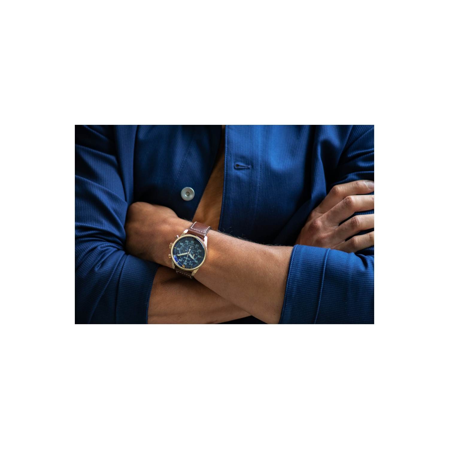 Citizen Mens Avion Eco-Drive Watch 45mm Rose Gold-Tone Stainless Steel Case Brown Leather Strap with Blue Dial