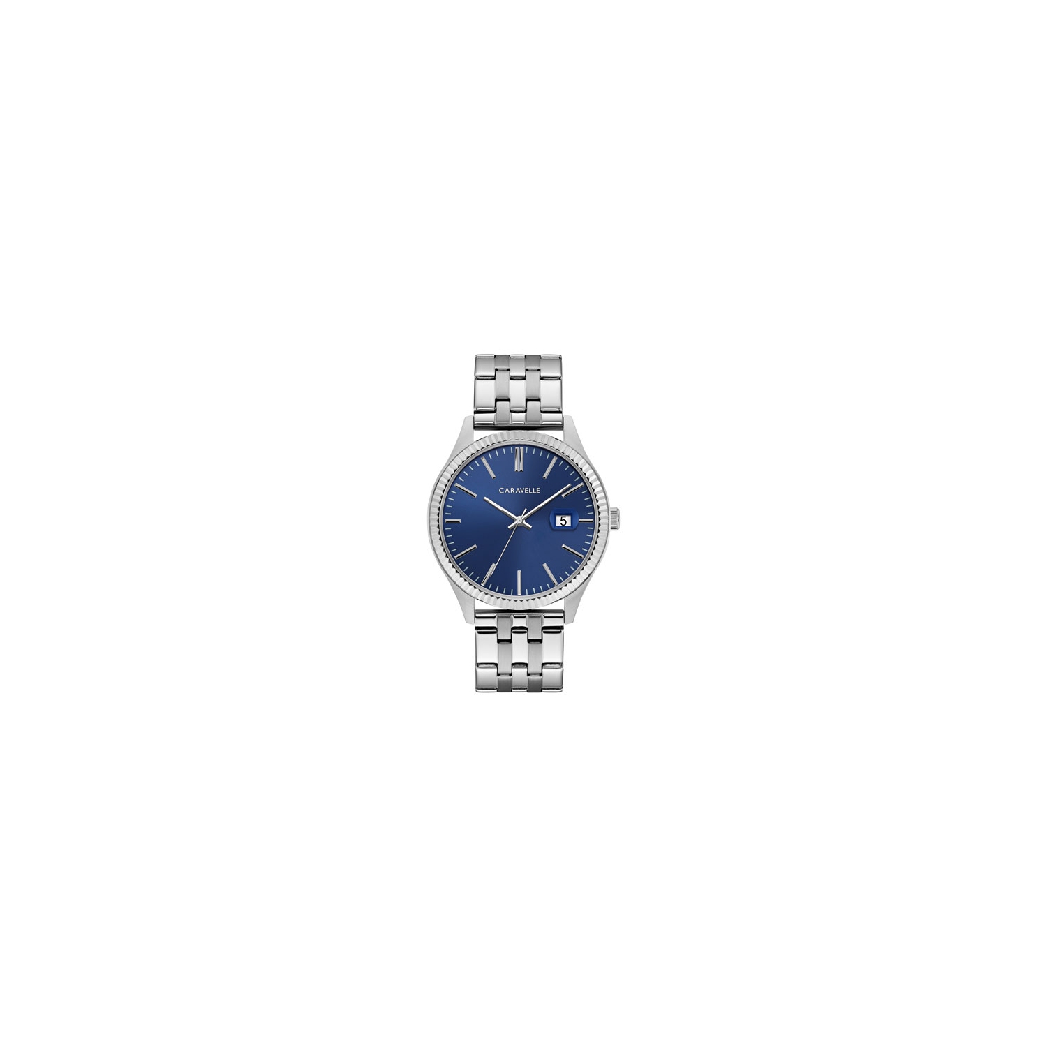 Montre-bijou à quartz pour hommes de Caravelle 41&nbsp;mm avec boîtier et bracelet en acier inoxydable argenté et cadran bleu
