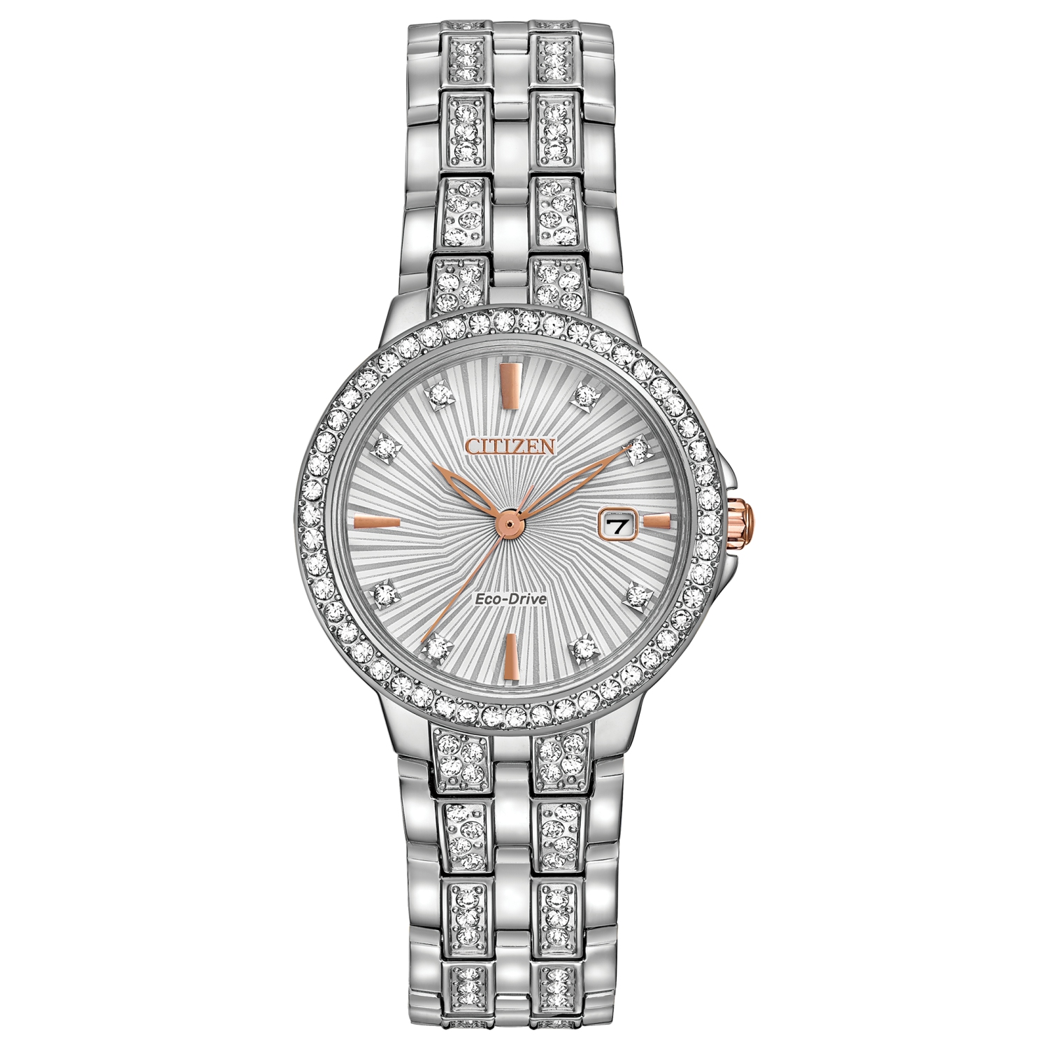 Montre pour femmes Silhouette Crystal Eco-Drive 28&nbsp;mm de Citizen, boîtier et bracelet en inox argenté avec cadran argenté